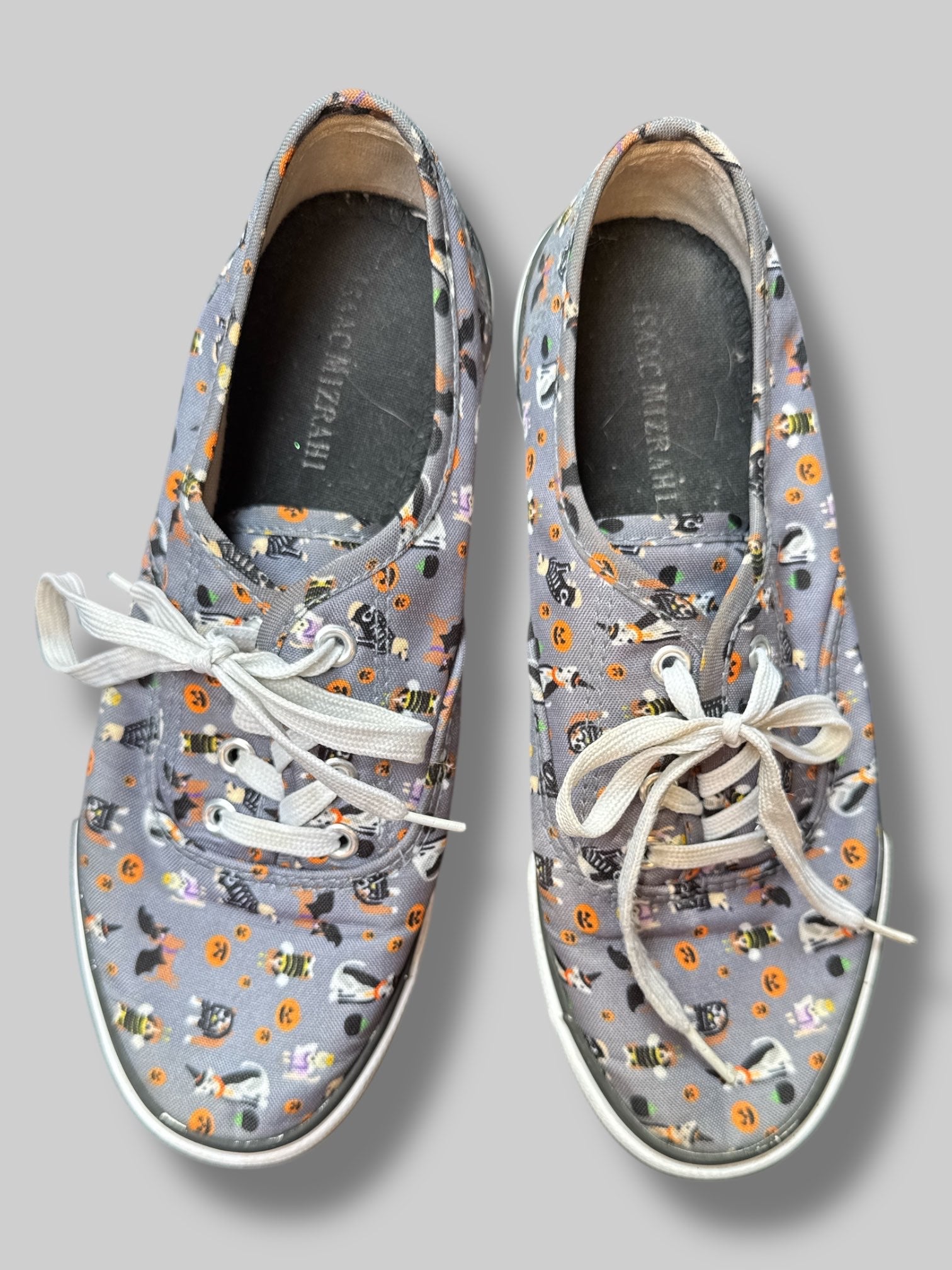 Size 8.5 grey sneakers with Halloween designs