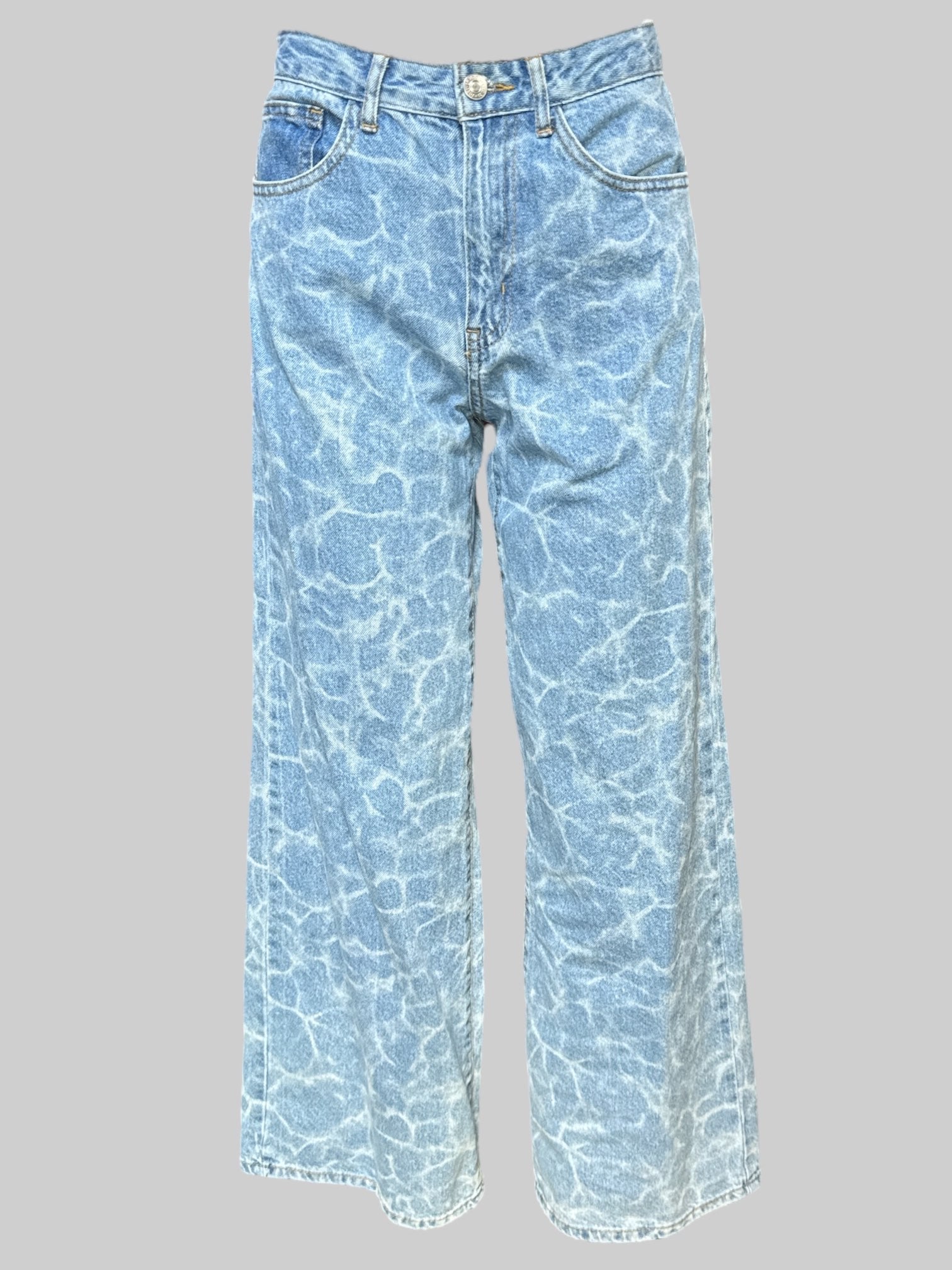 S Blue high rise wide leg jeans with acid wash tie-dye