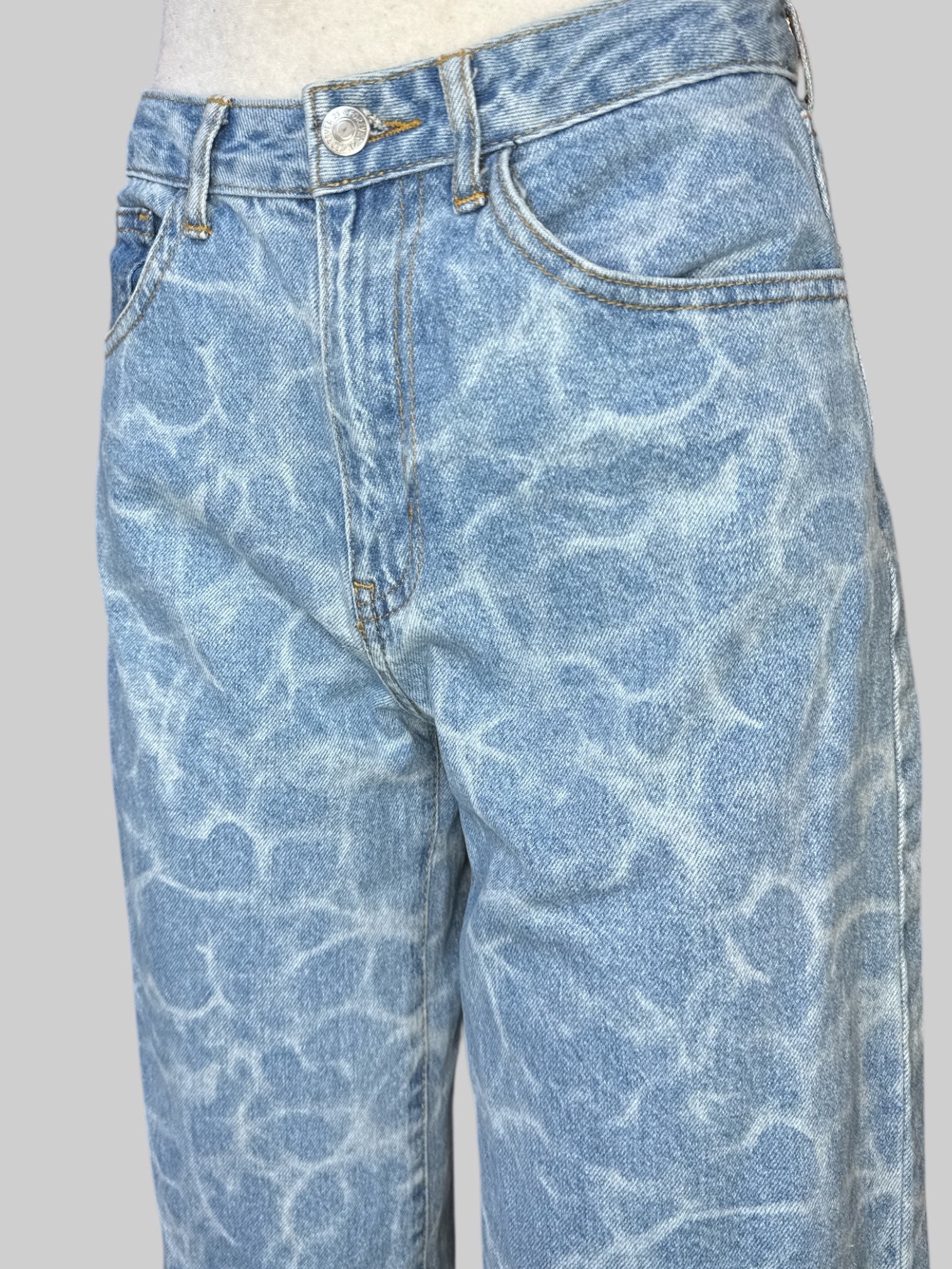S Blue high rise wide leg jeans with acid wash tie-dye