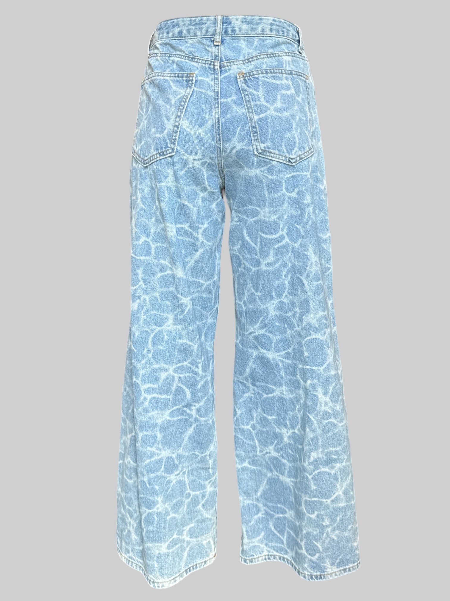 S Blue high rise wide leg jeans with acid wash tie-dye