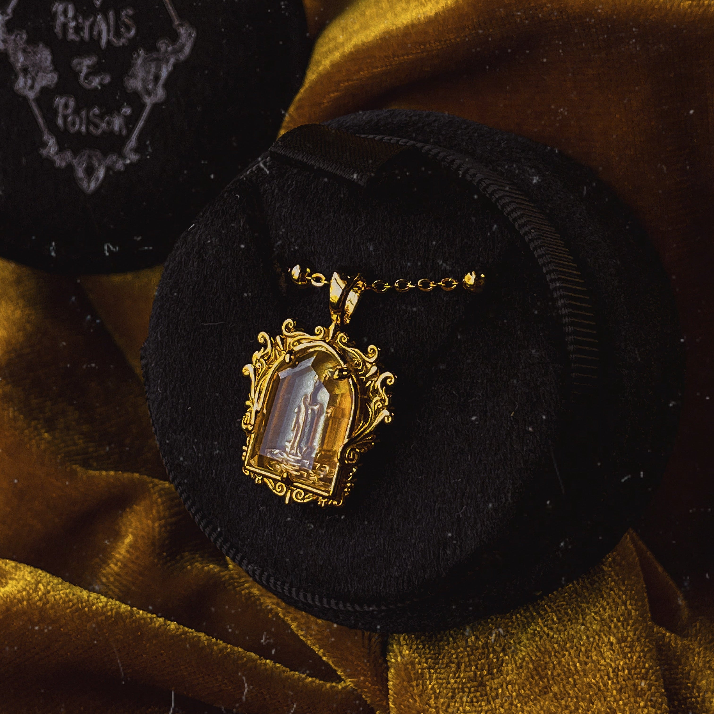 The GOLD Glass Casket "Mourning Candle" Necklace