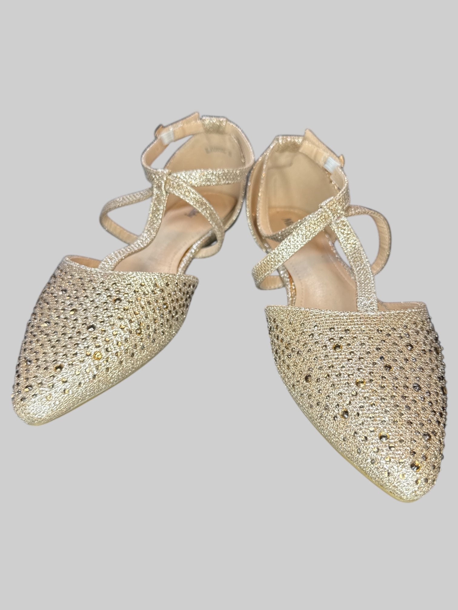 Champagne Bedazzled Shoe with Ankle Strap, image size:1512x2016