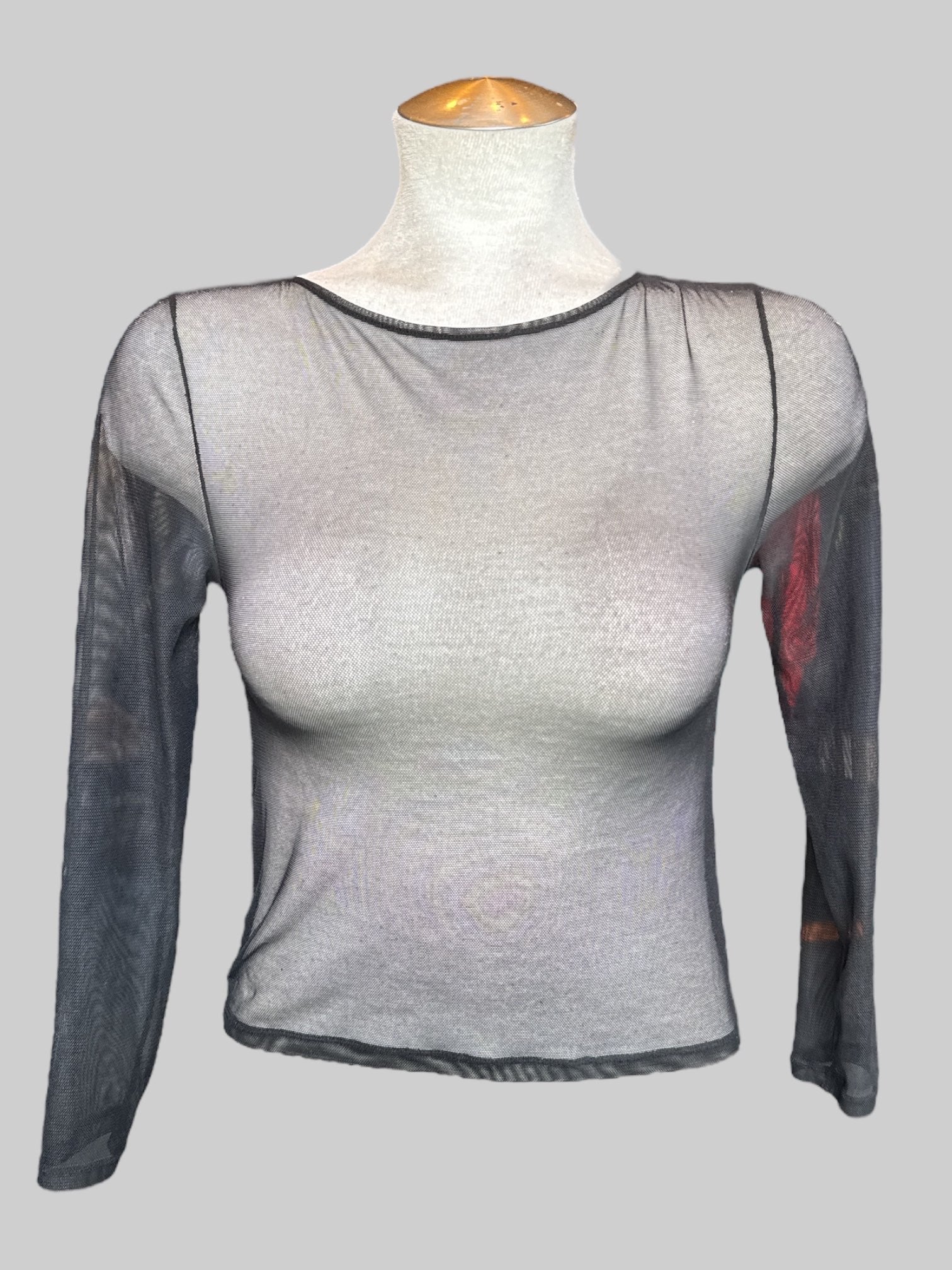 M Vintage sheer mesh black long sleeve top