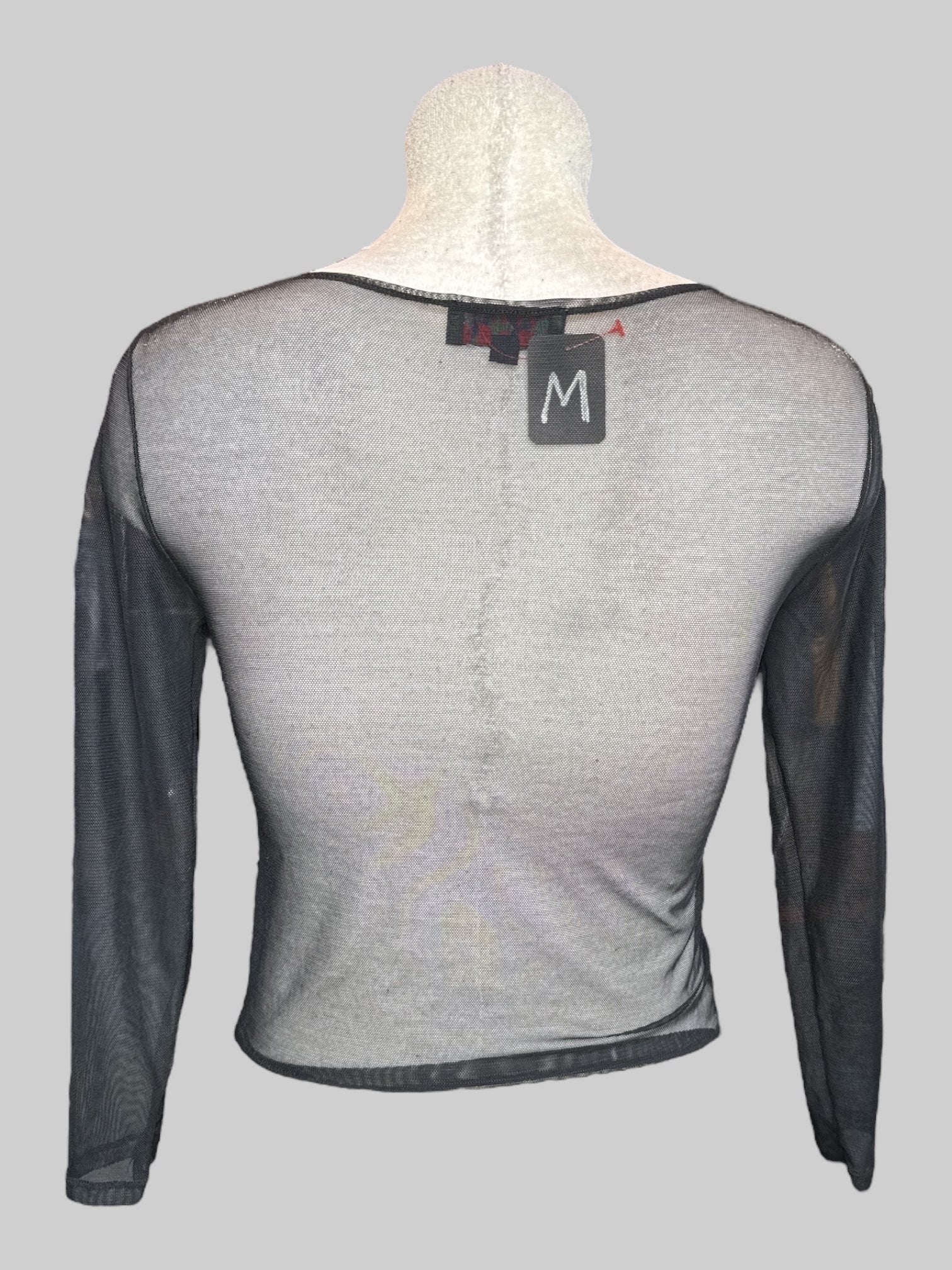 M Vintage sheer mesh black long sleeve top