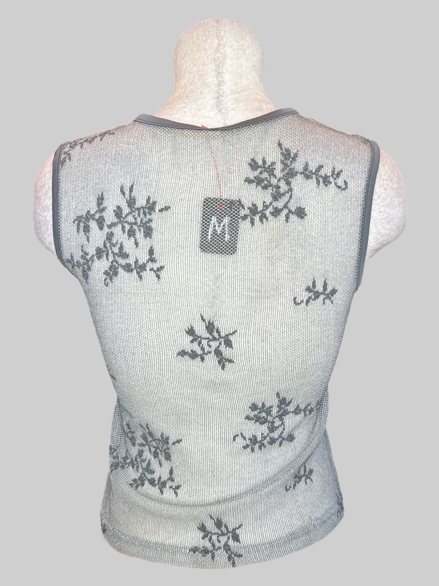 M Grey mesh sleeveless top with gray florals