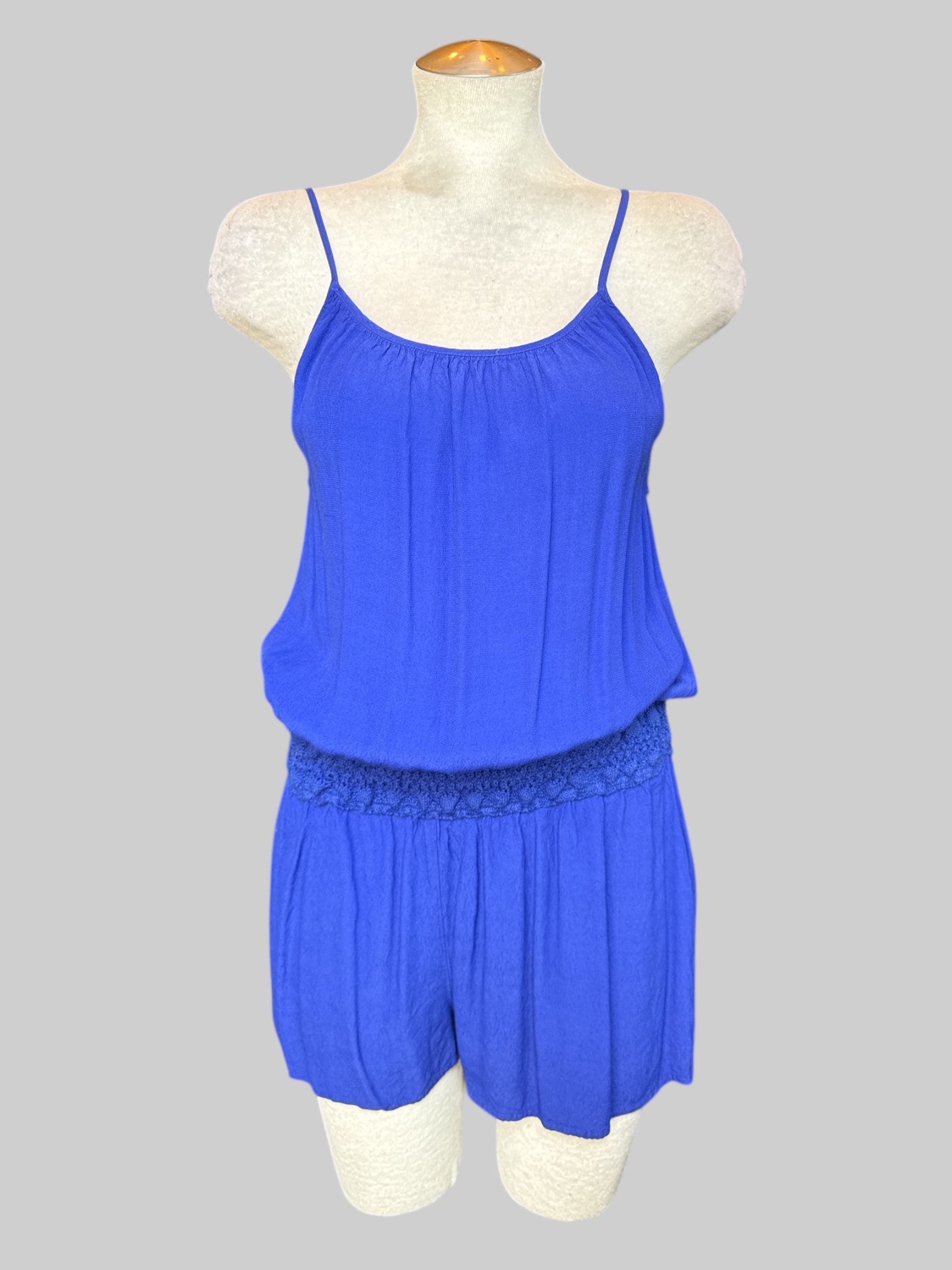 L Deep blue romper with elastic crochet waistband