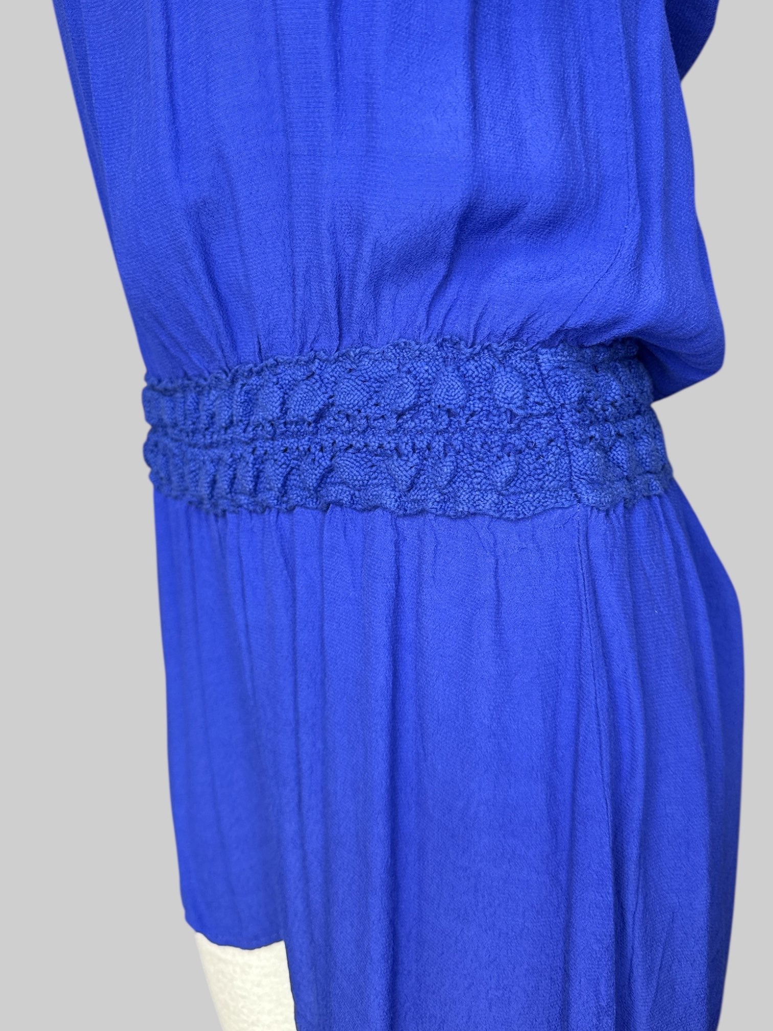 L Deep blue romper with elastic crochet waistband