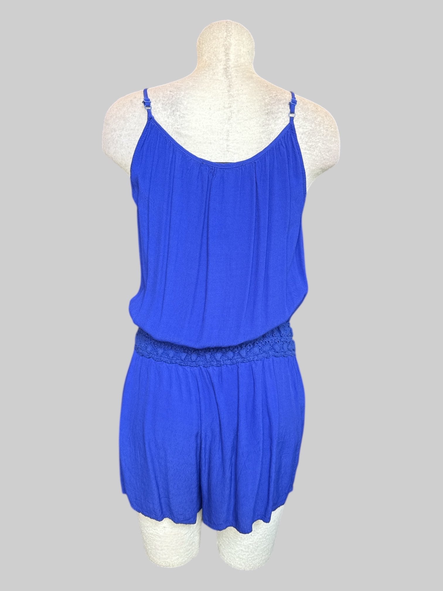 L Deep blue romper with elastic crochet waistband