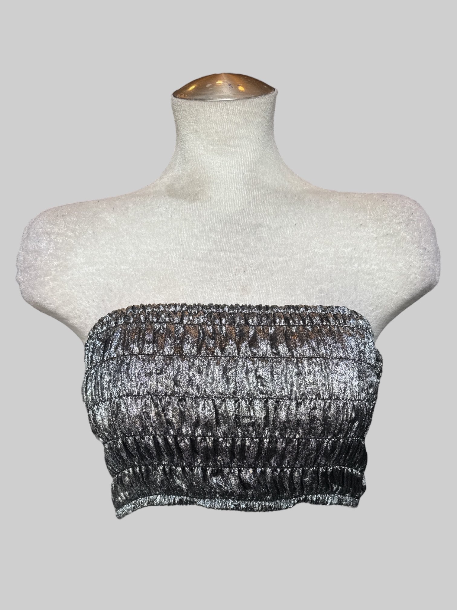 1X Silver shirred  crop top