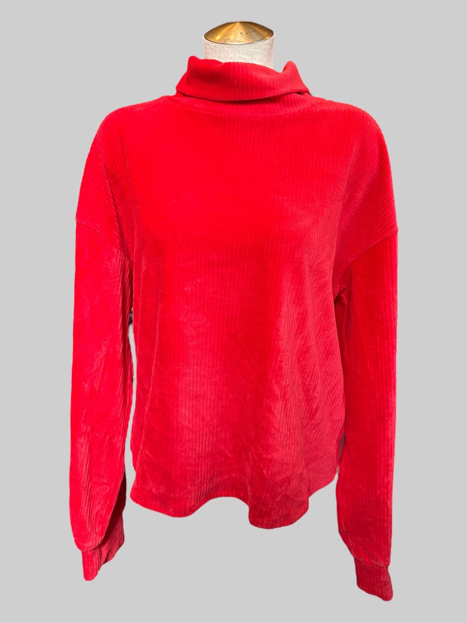 2X Red velour ribbed turtleneck