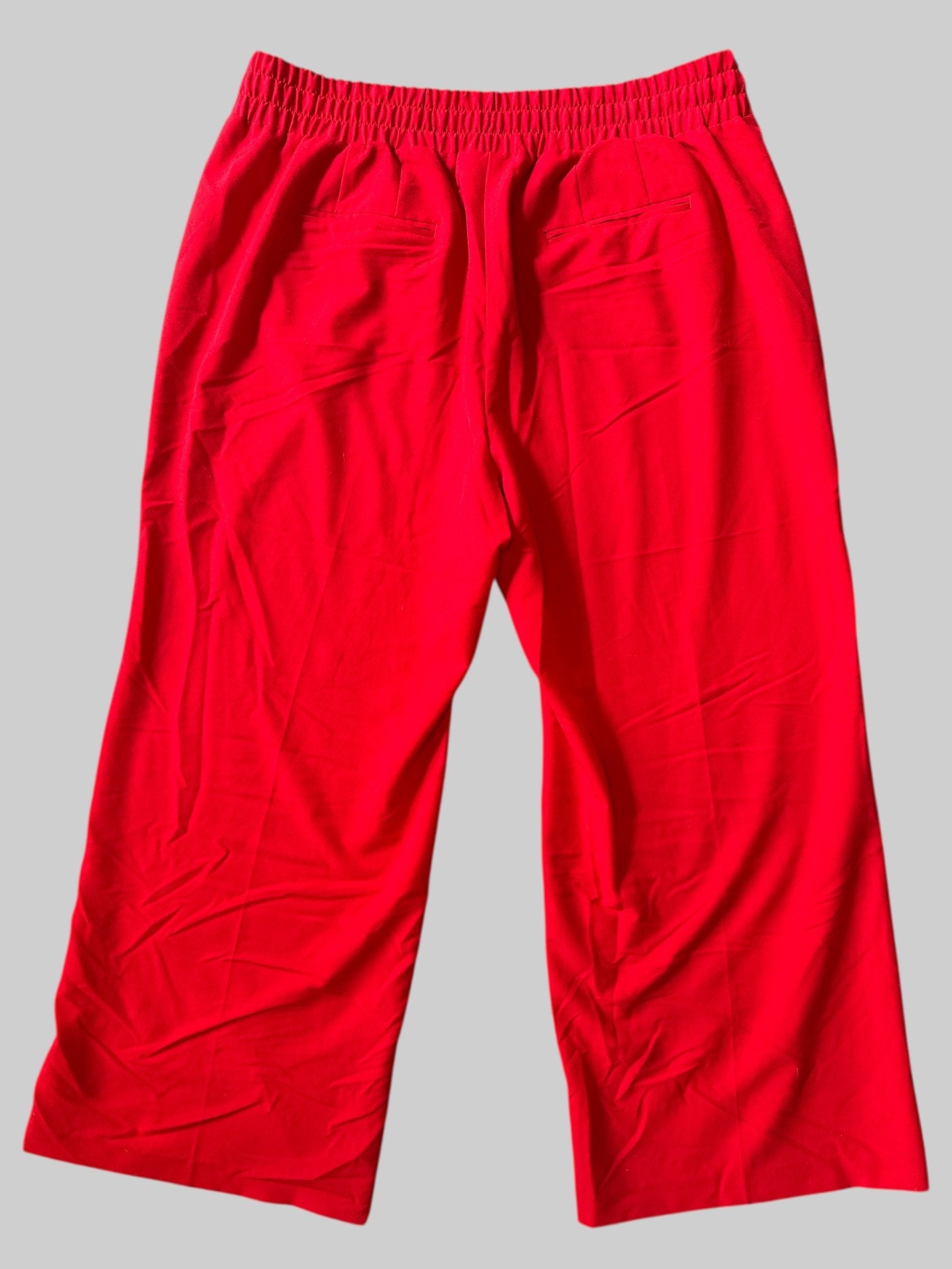 2X Red pants with stretchy waist, drawstring, and pockets