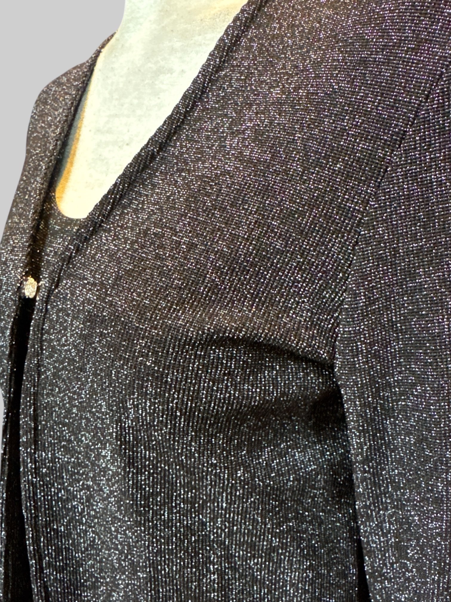 L Vintage two piece set with black dress with multicolor tinsel and cardigan