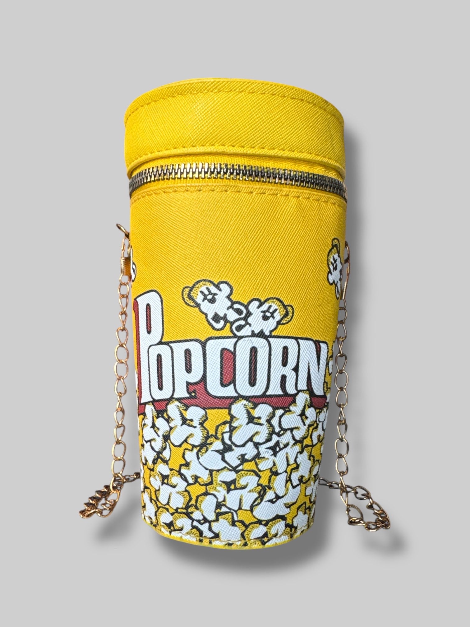 Yellow realistic popcorn bucket purse with detachable chain