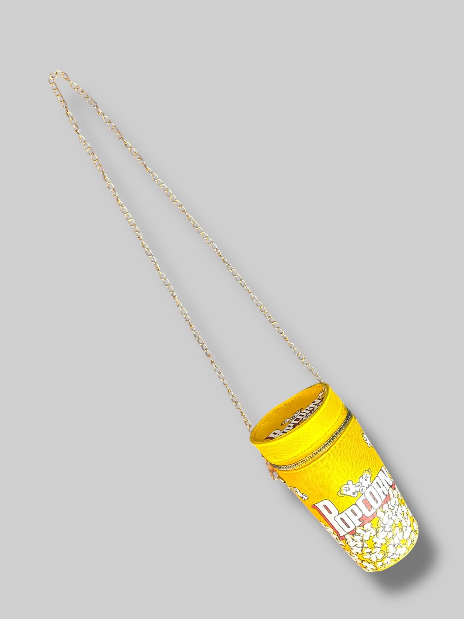 Yellow realistic popcorn bucket purse with detachable chain