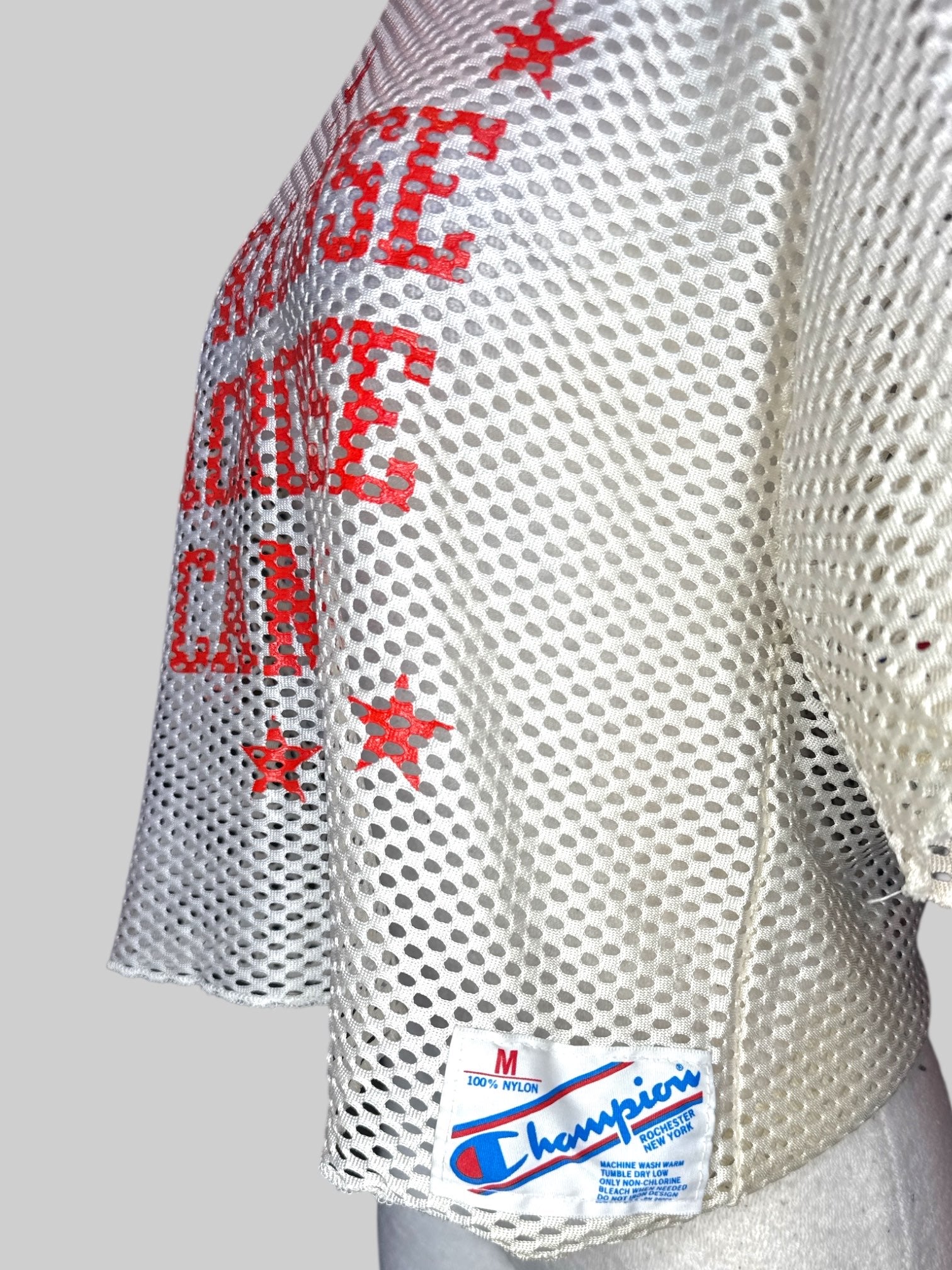 L Vintage cropped white mesh Syracuse lacrosse camp shirt