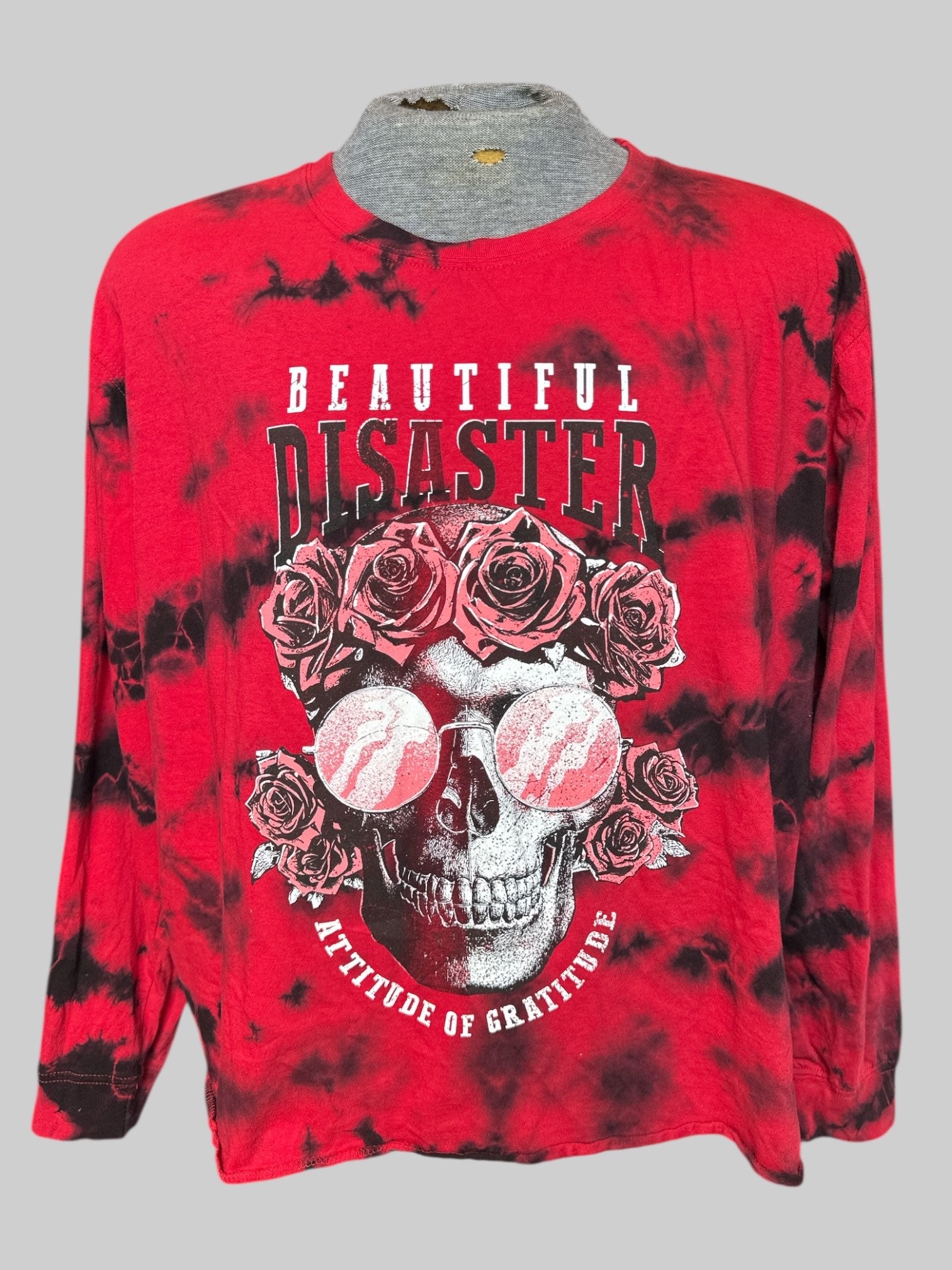 4X Beautiful disaster red and black tie-dye long sleeve shirt