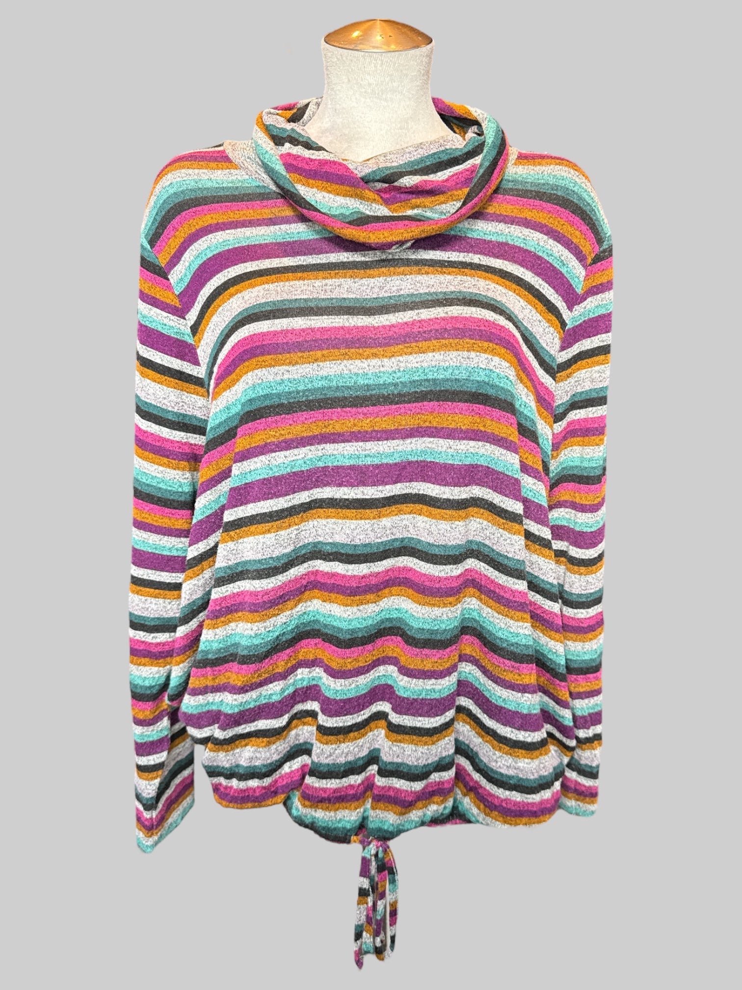 3X Multicolor striped sweater with turtleneck
