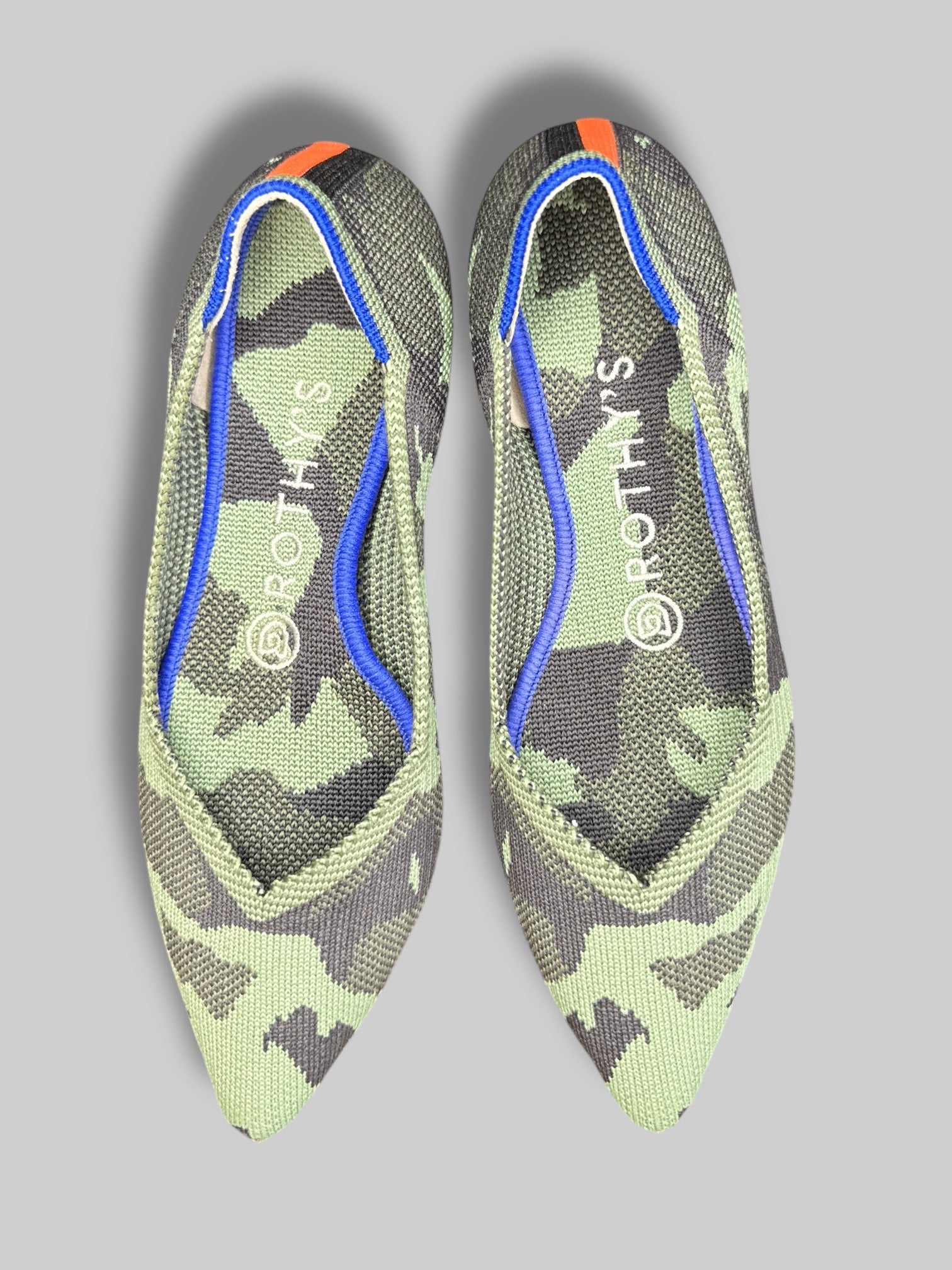 Rothy’s green camo pointed flats size 6.5