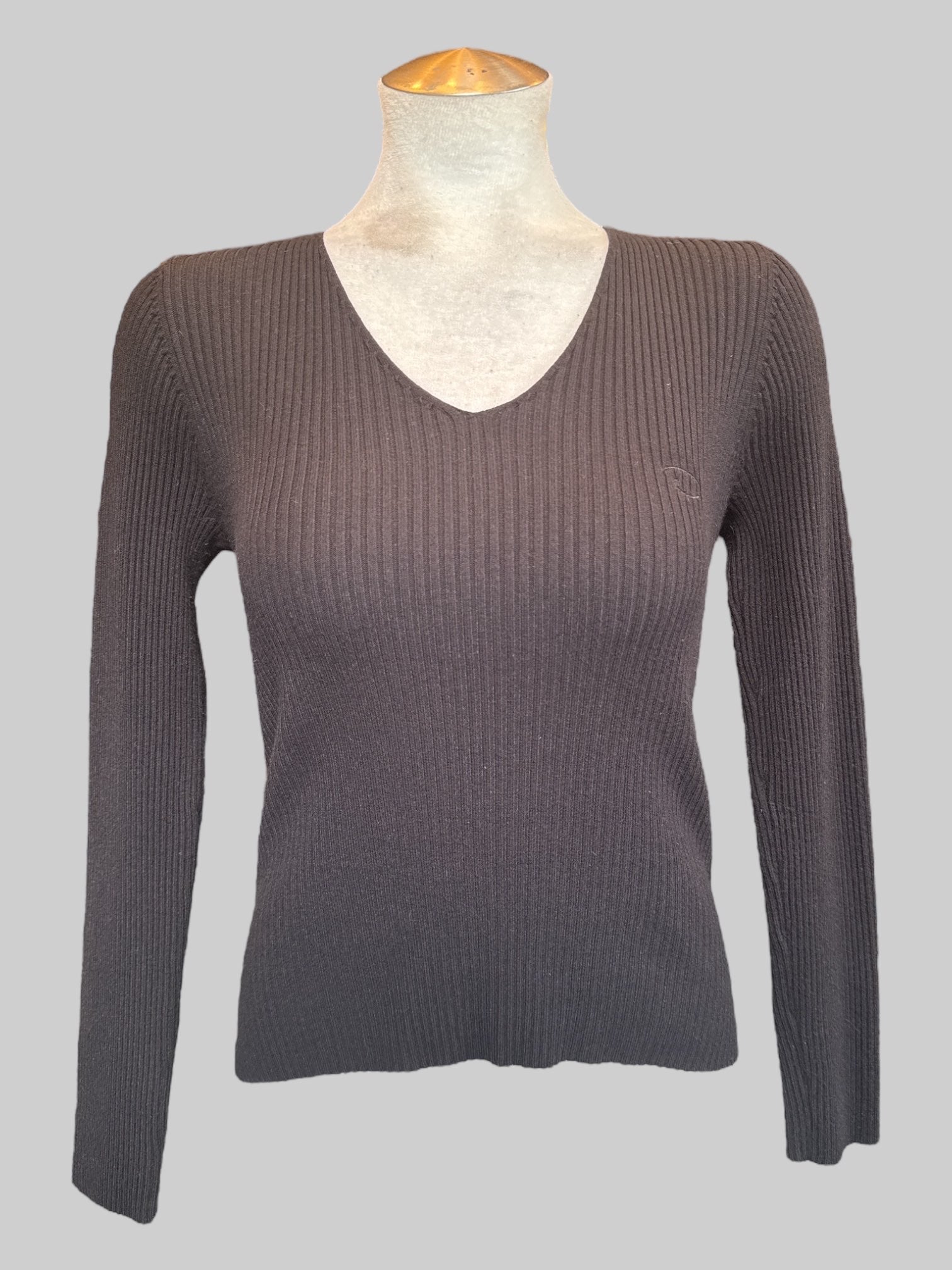 L Oscar De La Renta black ribbed sweater top