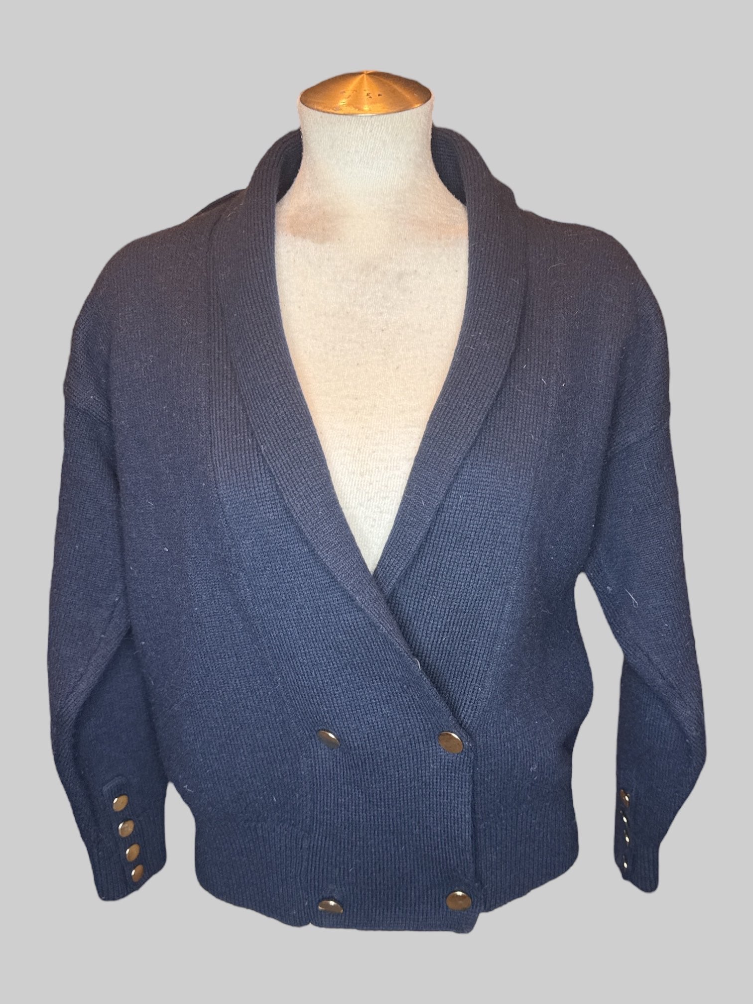 M Navy blue wool cardigan with gold color buttons