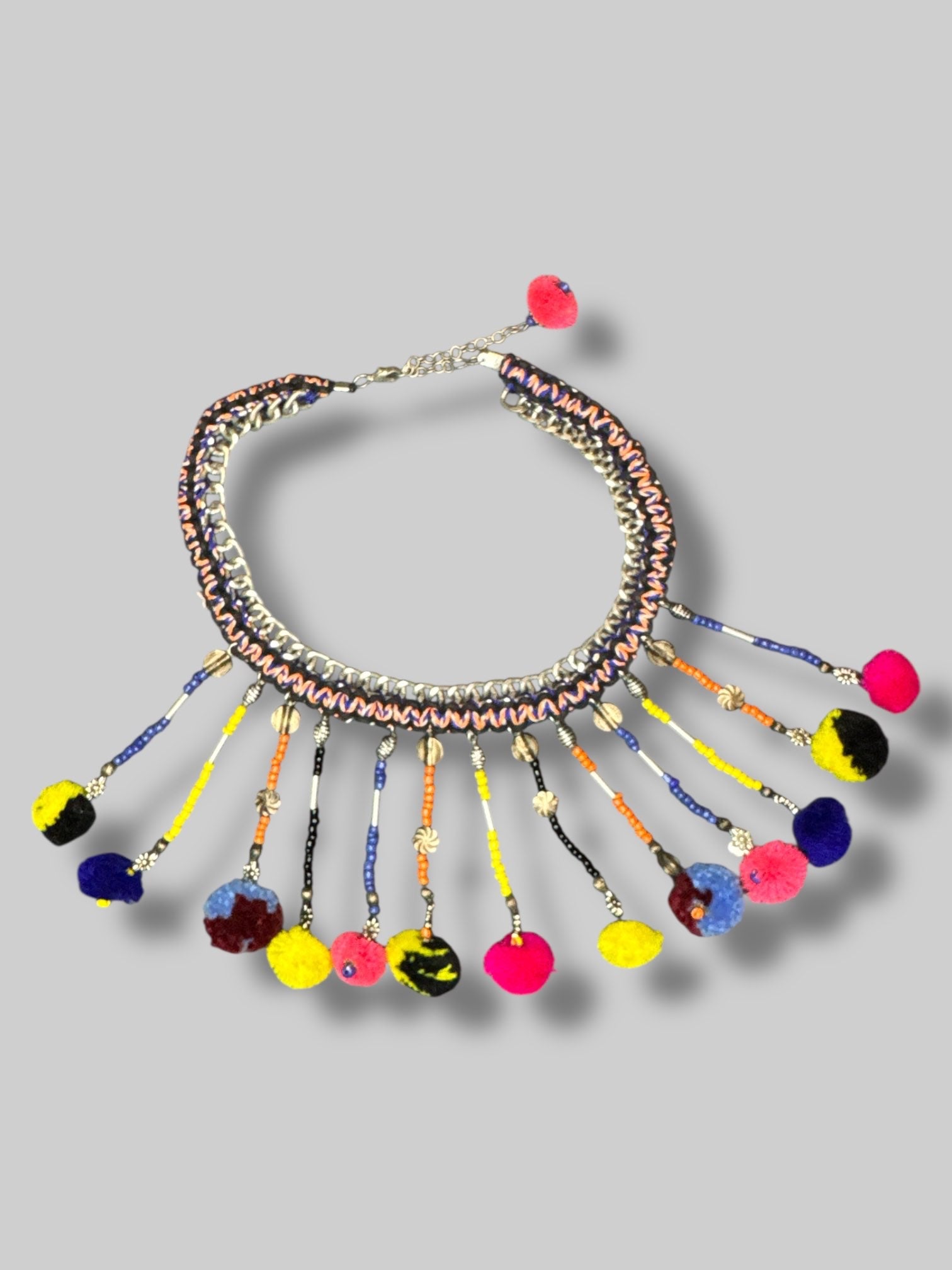 Big multicolor beaded Pom Pom necklace