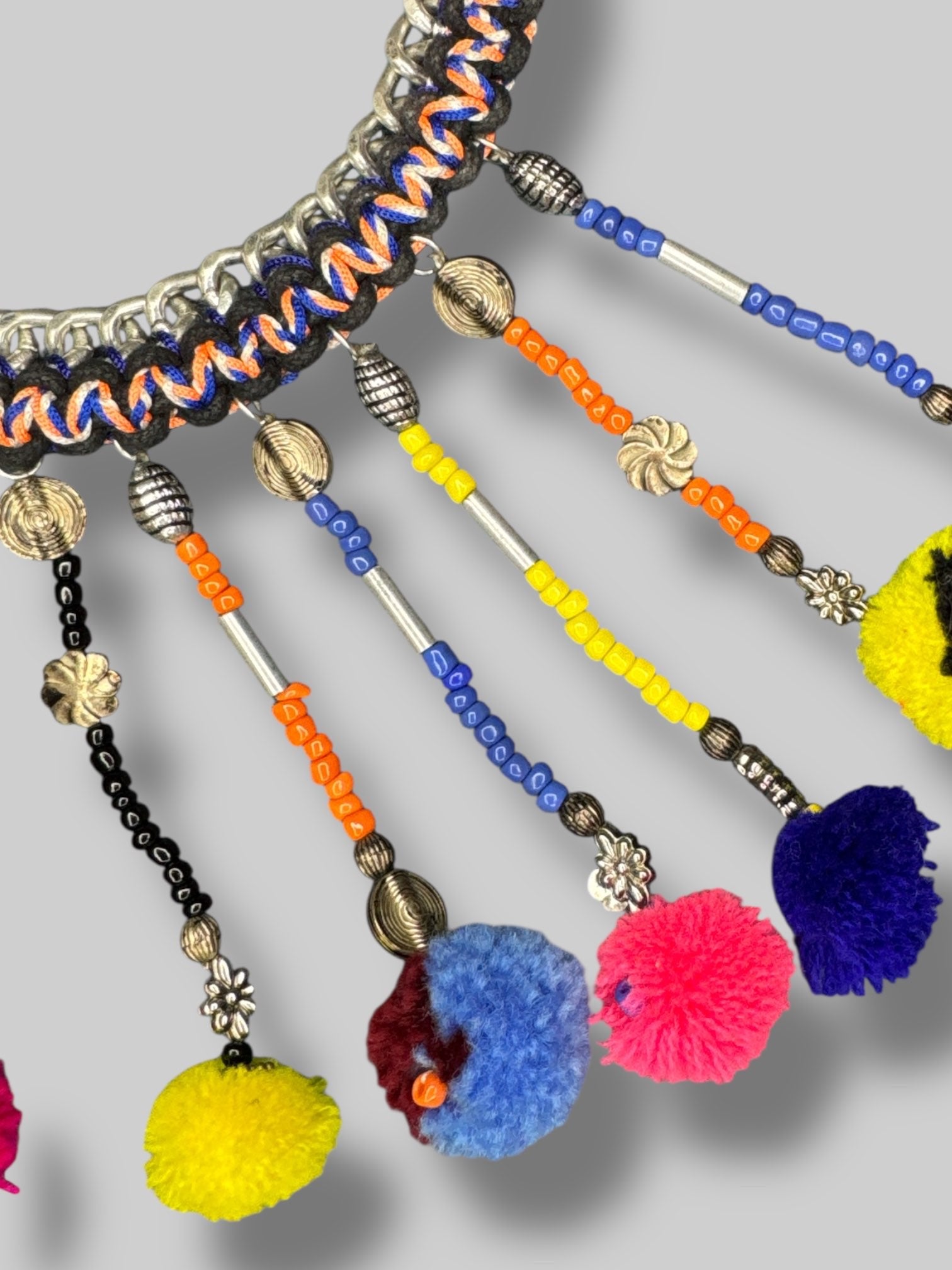 Big multicolor beaded Pom Pom necklace