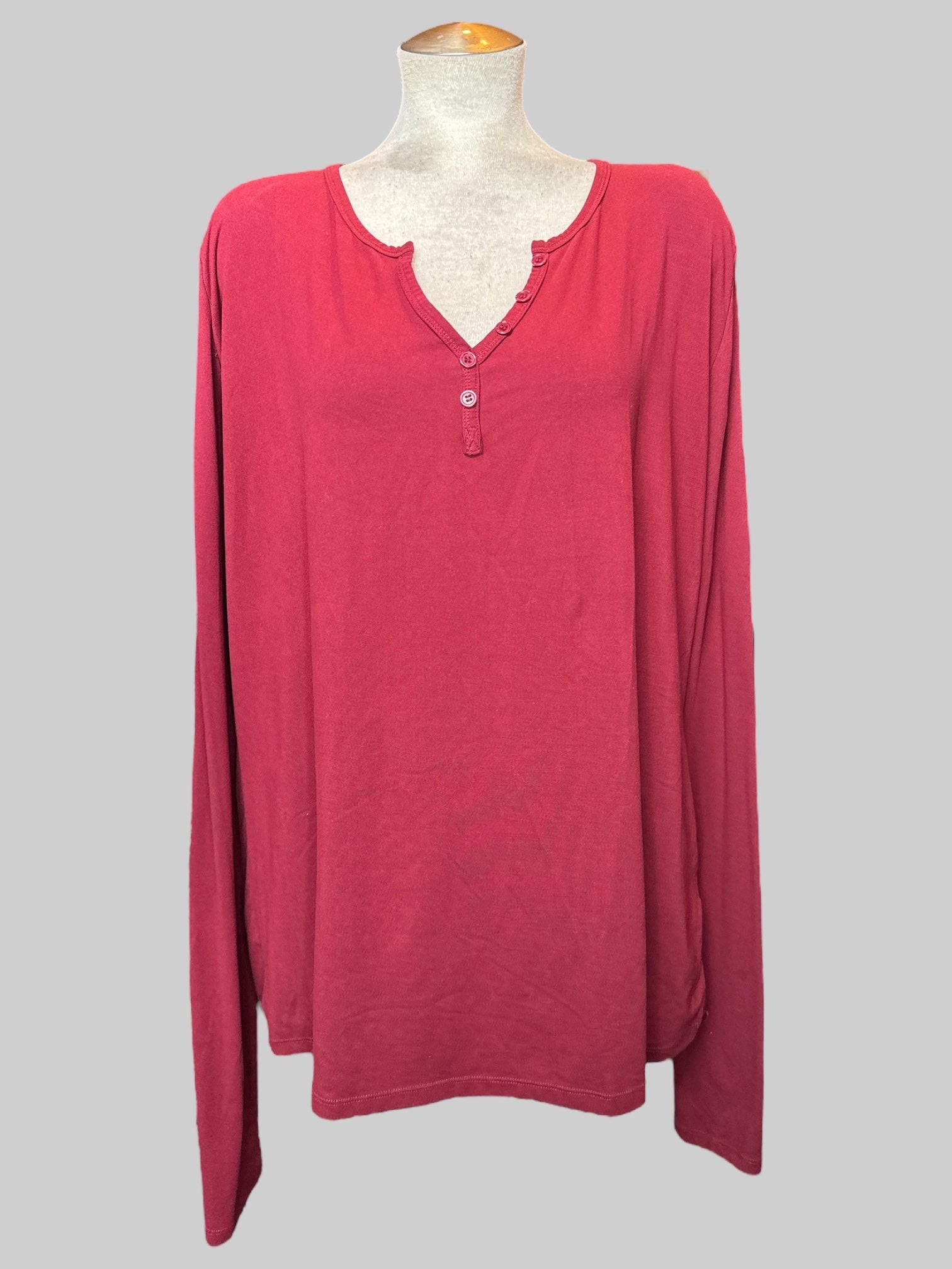 3X dark red soft long sleeve v neck
