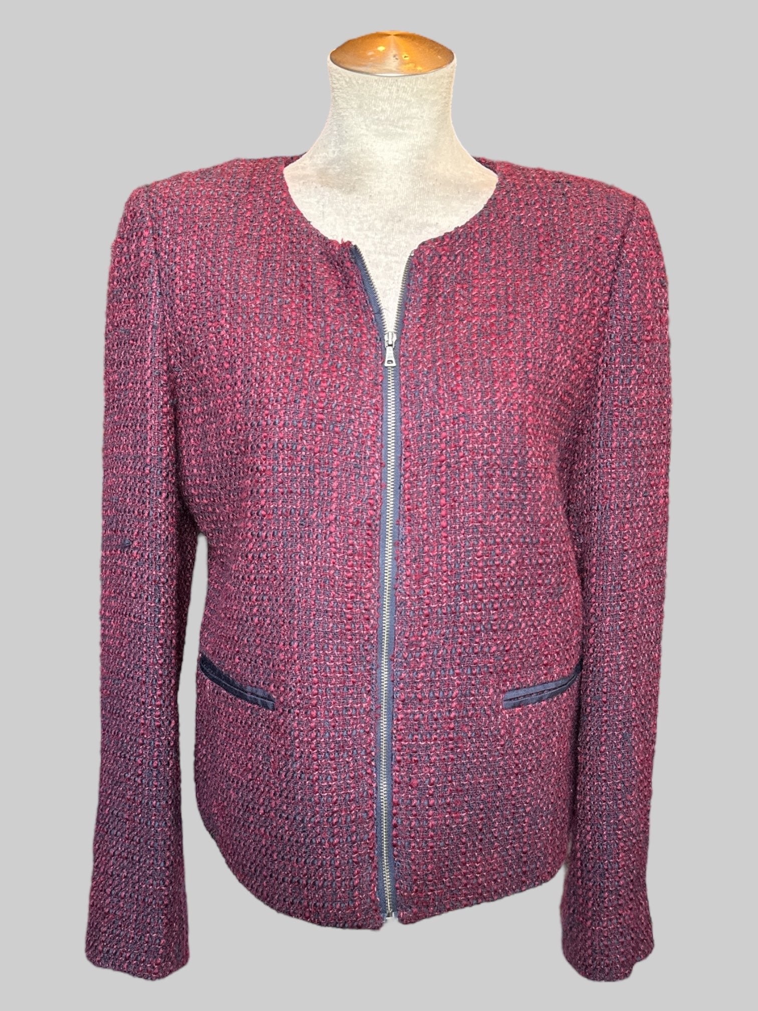 L red and blue wool zipper blazer