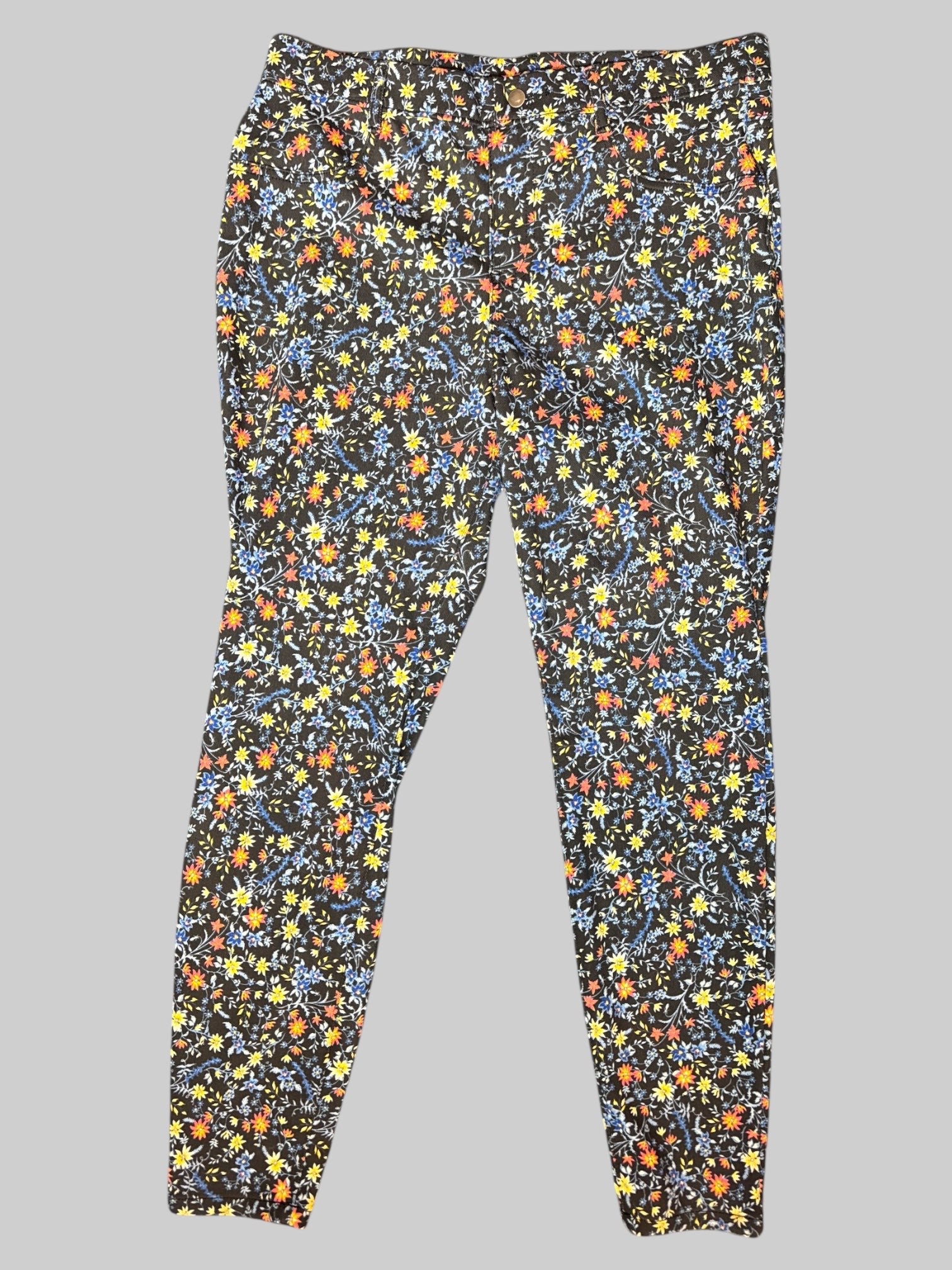 XL blue jeggings with multicolor florals