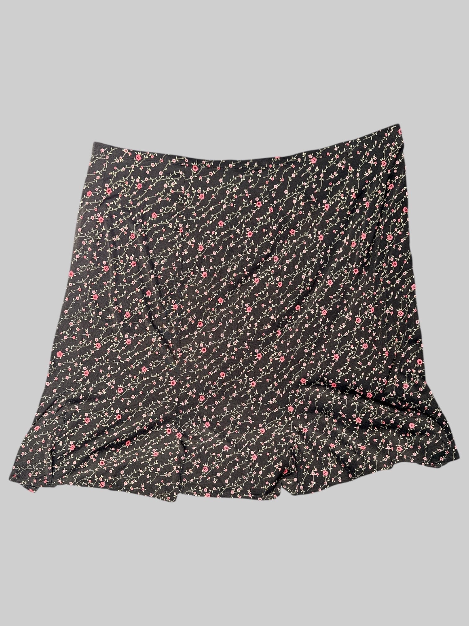 3X Vintage black slinky skirt with green and pink florals