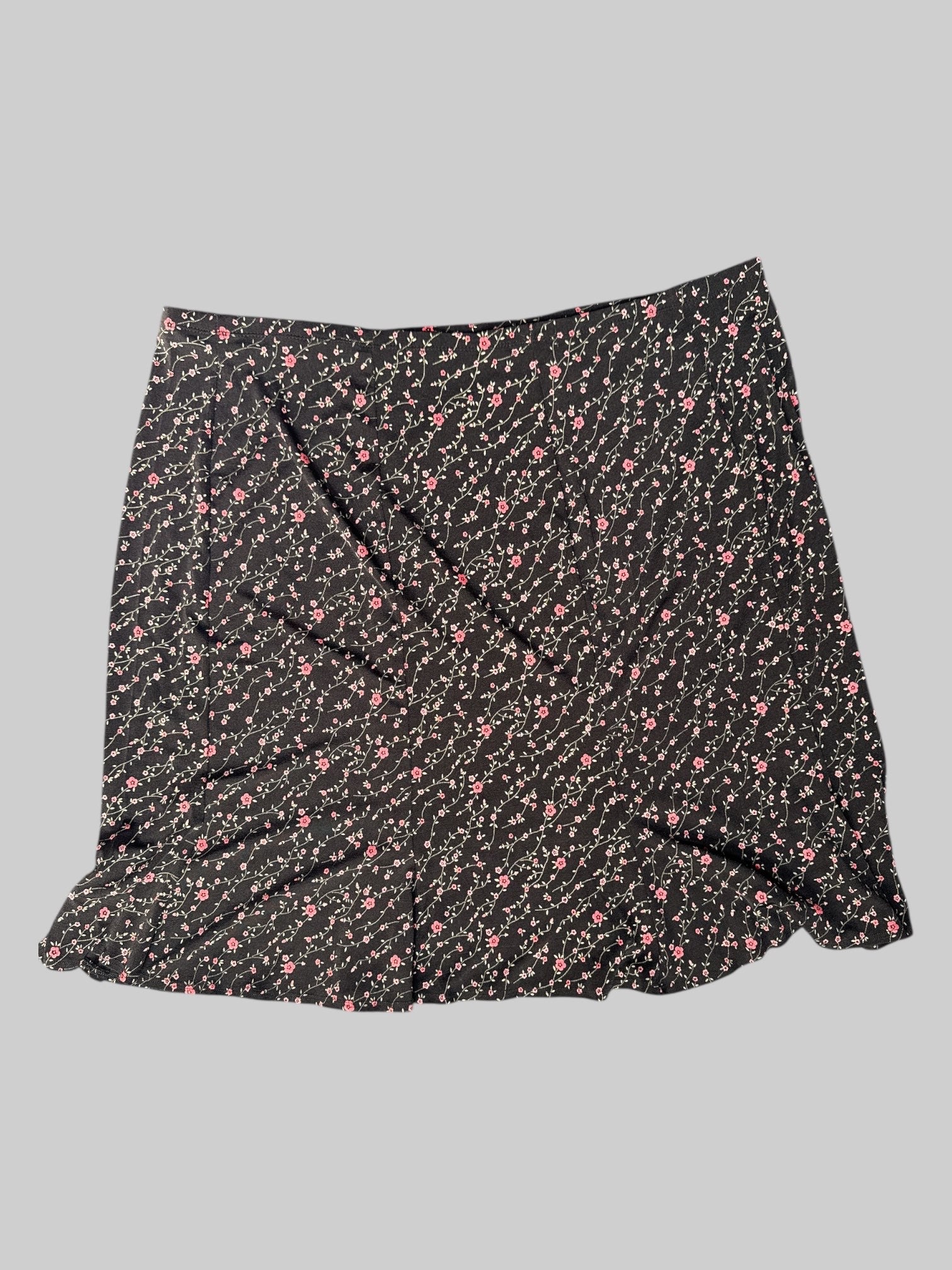 3X Vintage black slinky skirt with green and pink florals