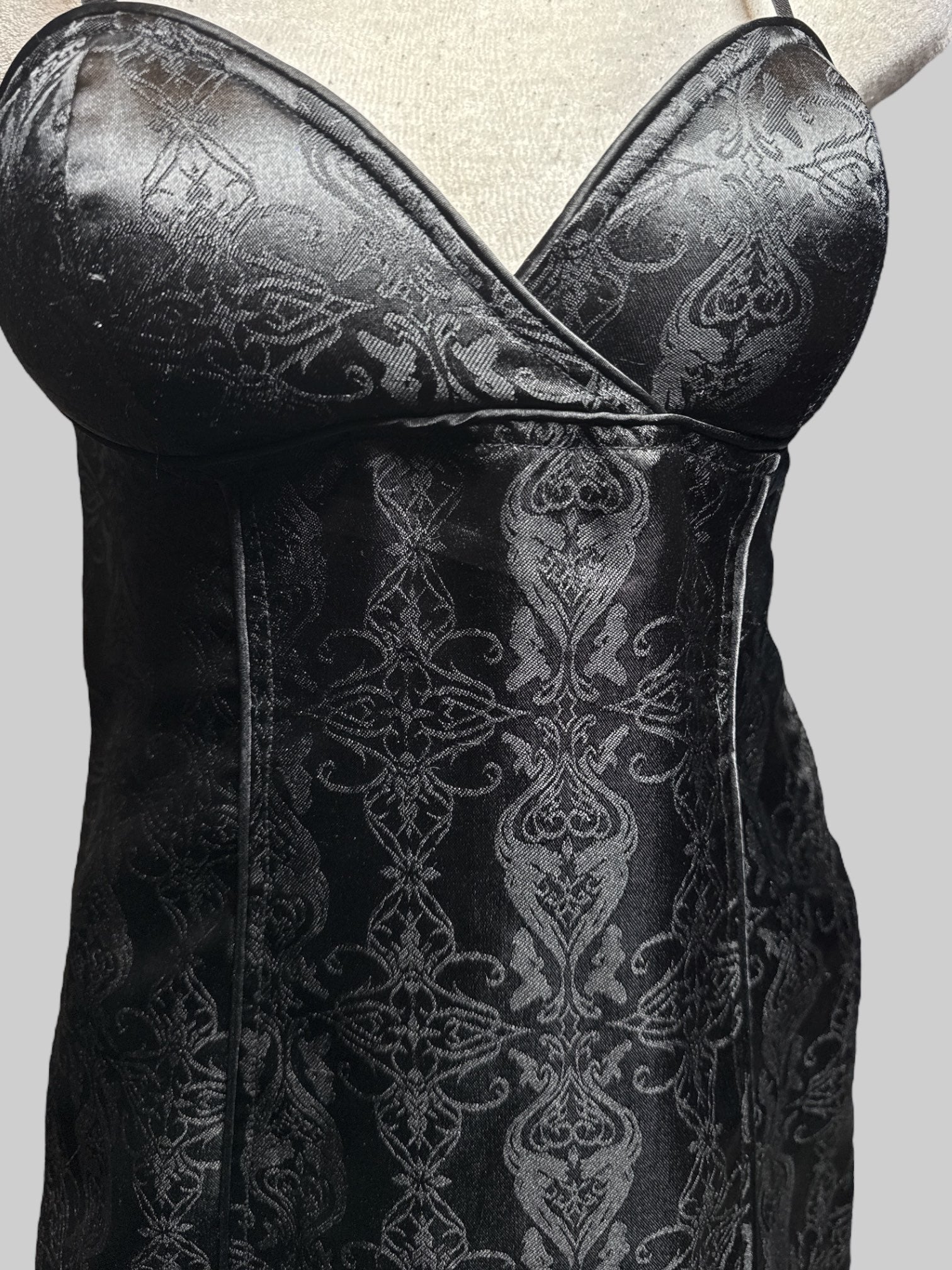 S vintage Lip Service black dress with floral pattern and buttons