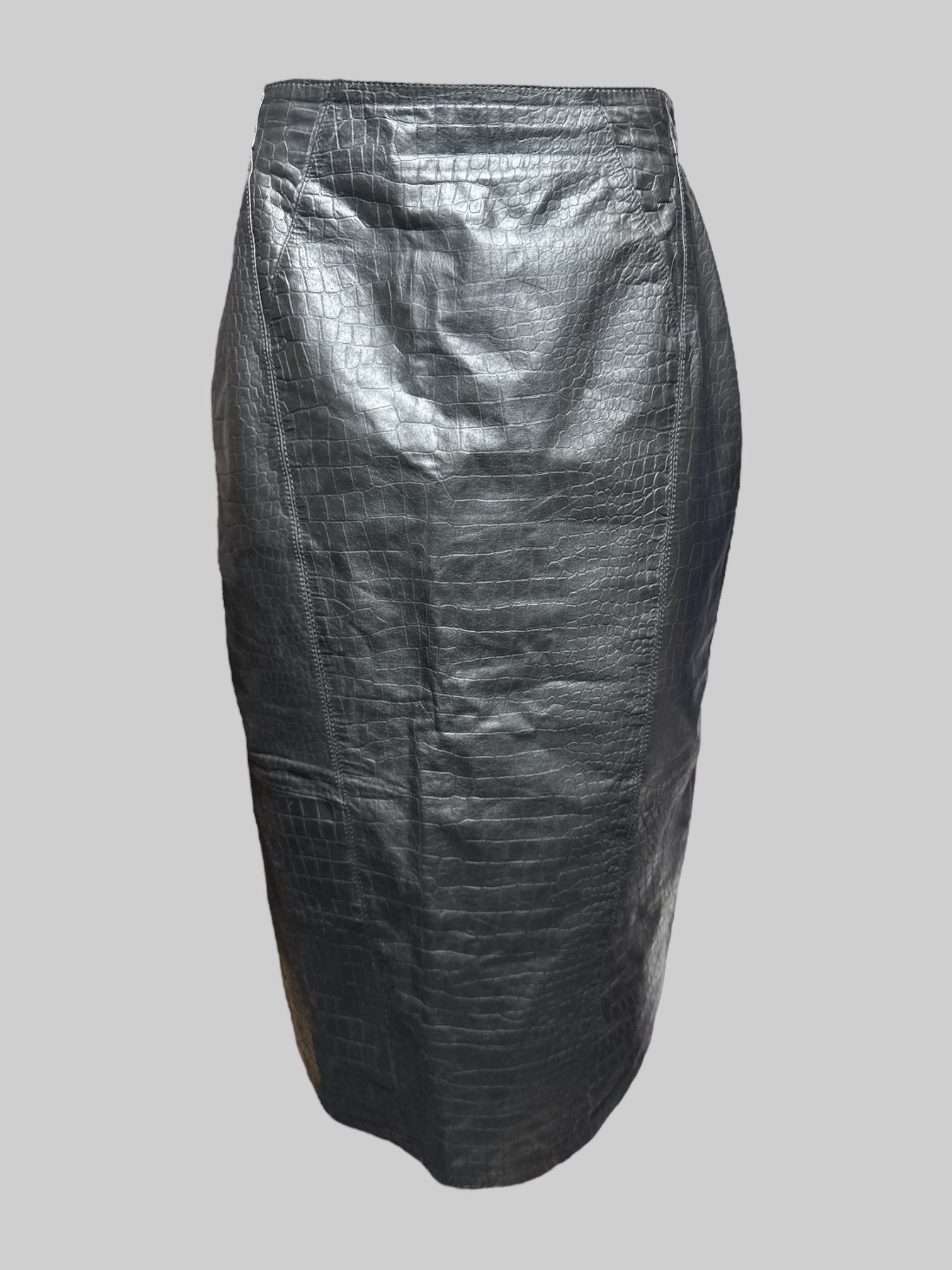 S vintage black genuine leather reptile pattern and textured skirt