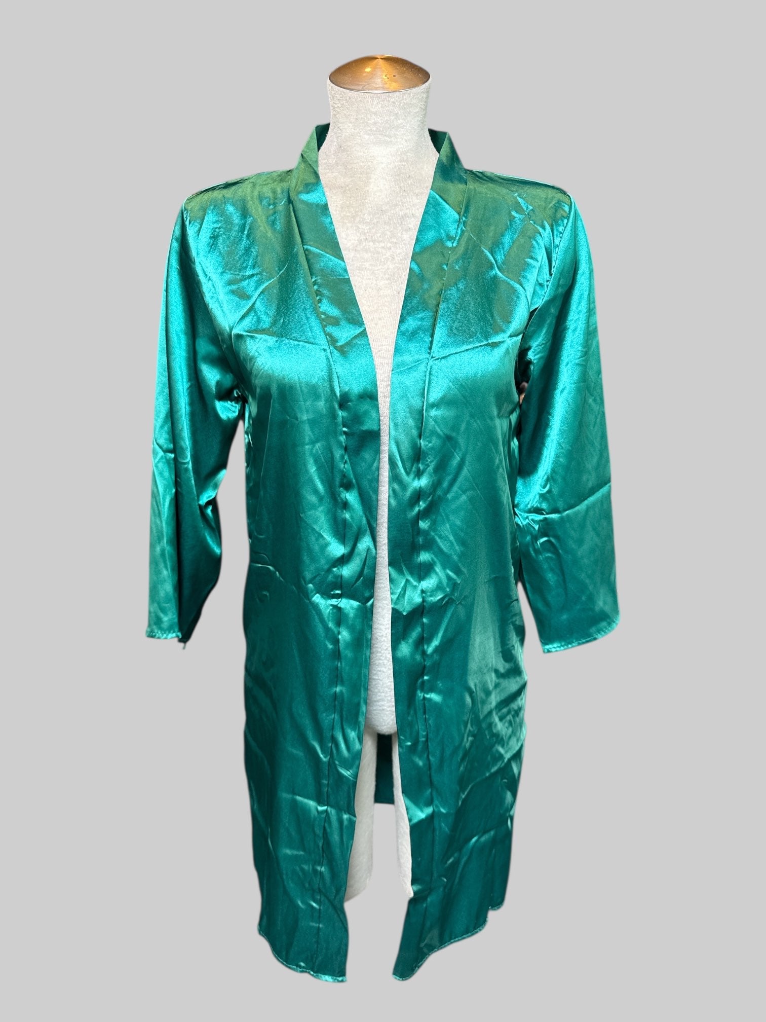 M teal satin like robe sweater