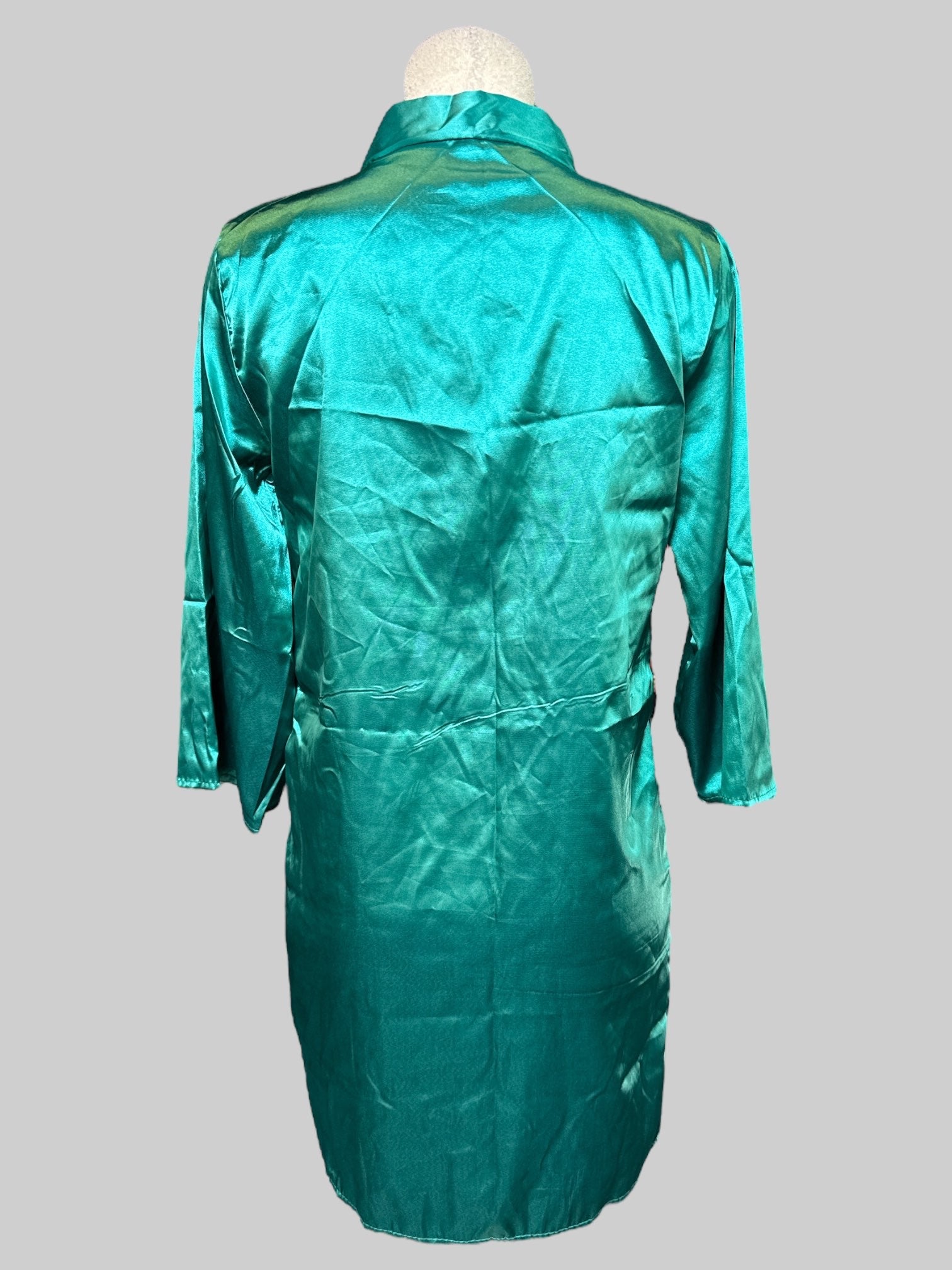 M teal satin like robe sweater