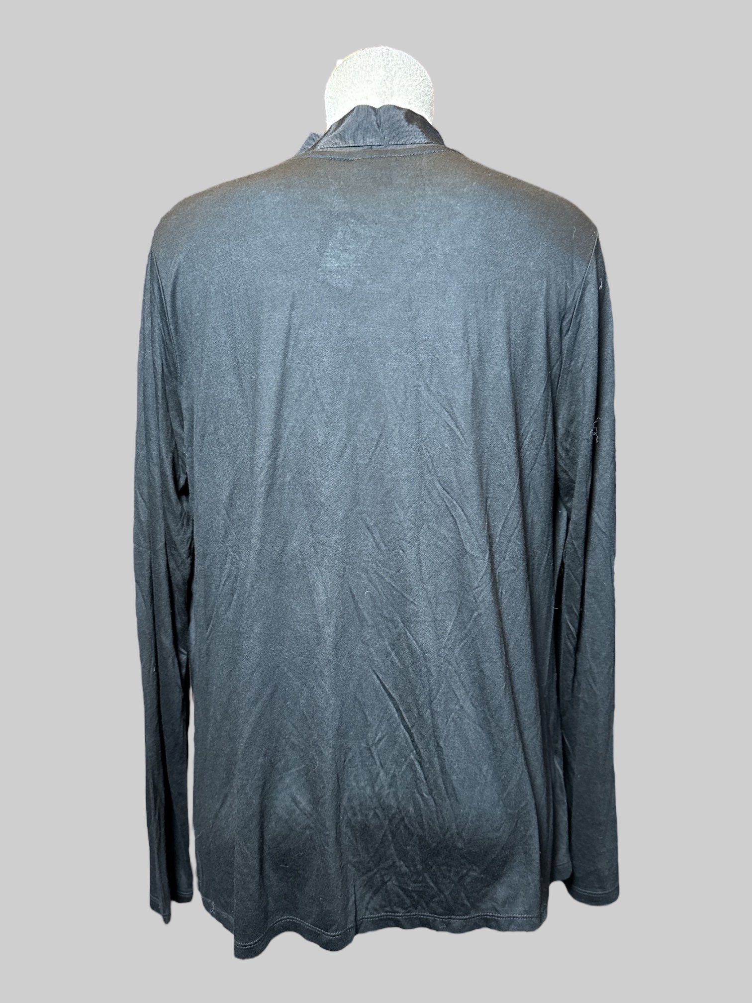 L black cardigan with ribbon like neckline