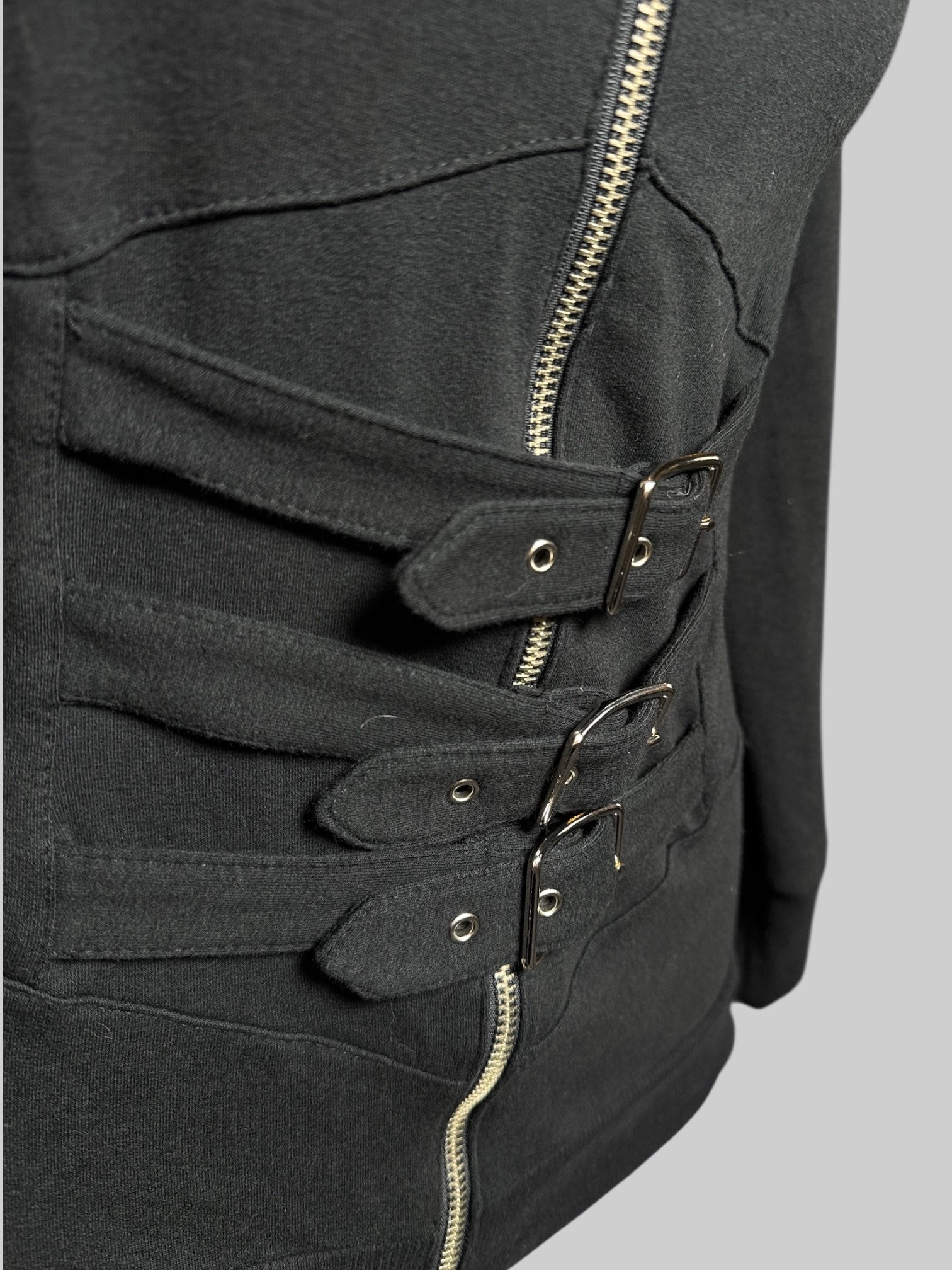 L Lip Service black scoop neck zip up jacket with buckles