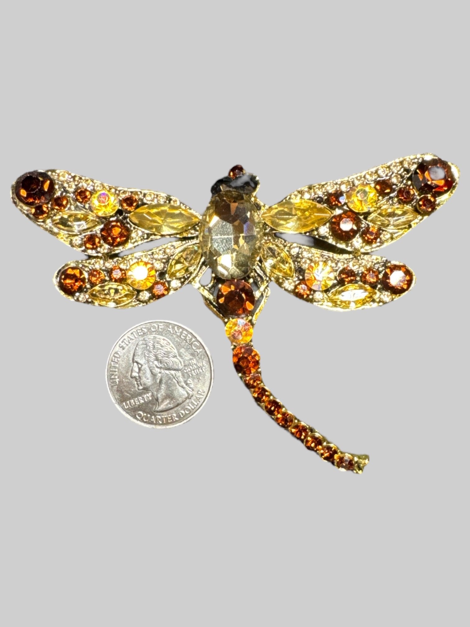 2.5in long beautiful dragonfly rhinestone and gem brooch