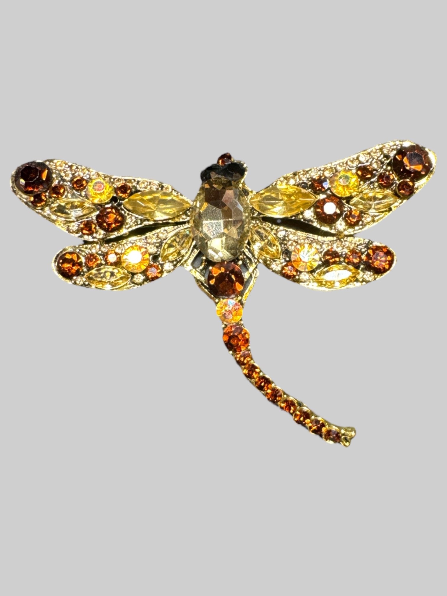 2.5in long beautiful dragonfly rhinestone and gem brooch