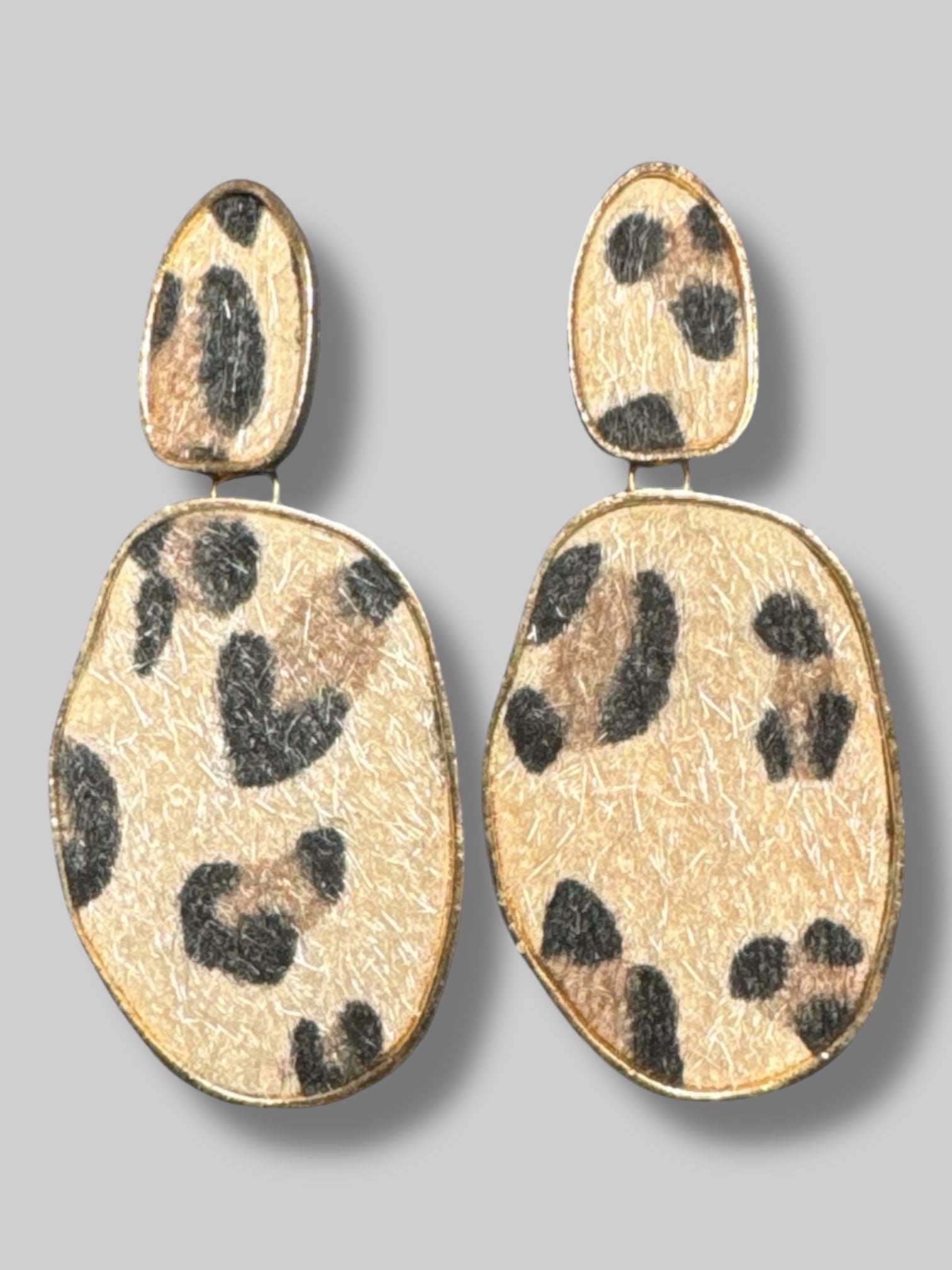 Faux fur brown, tan, and black animal print earrings