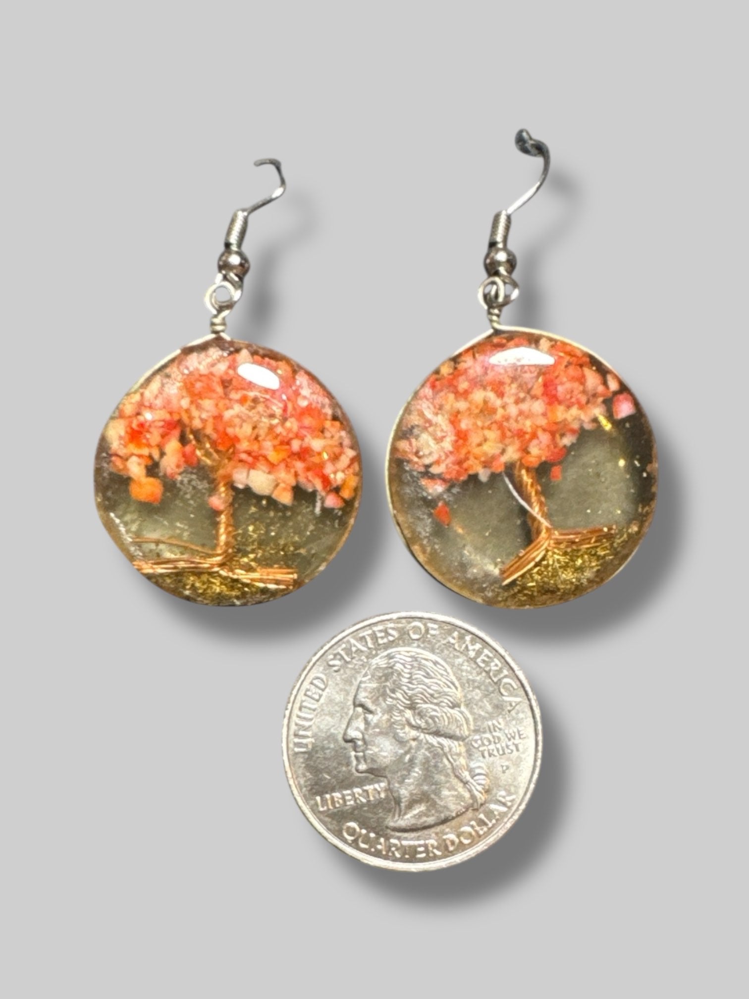 Clear resin earrings with tree