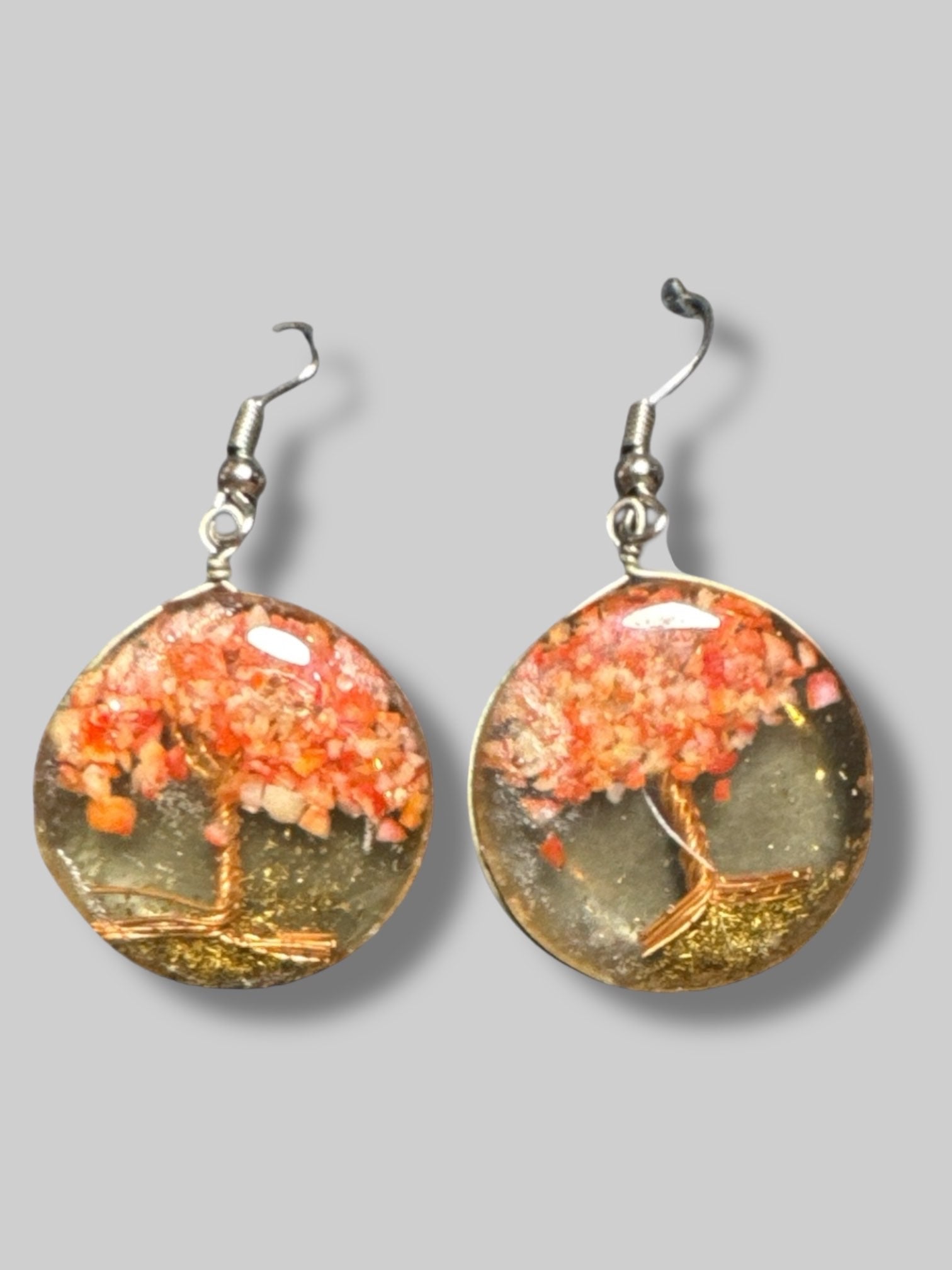 Clear resin earrings with tree