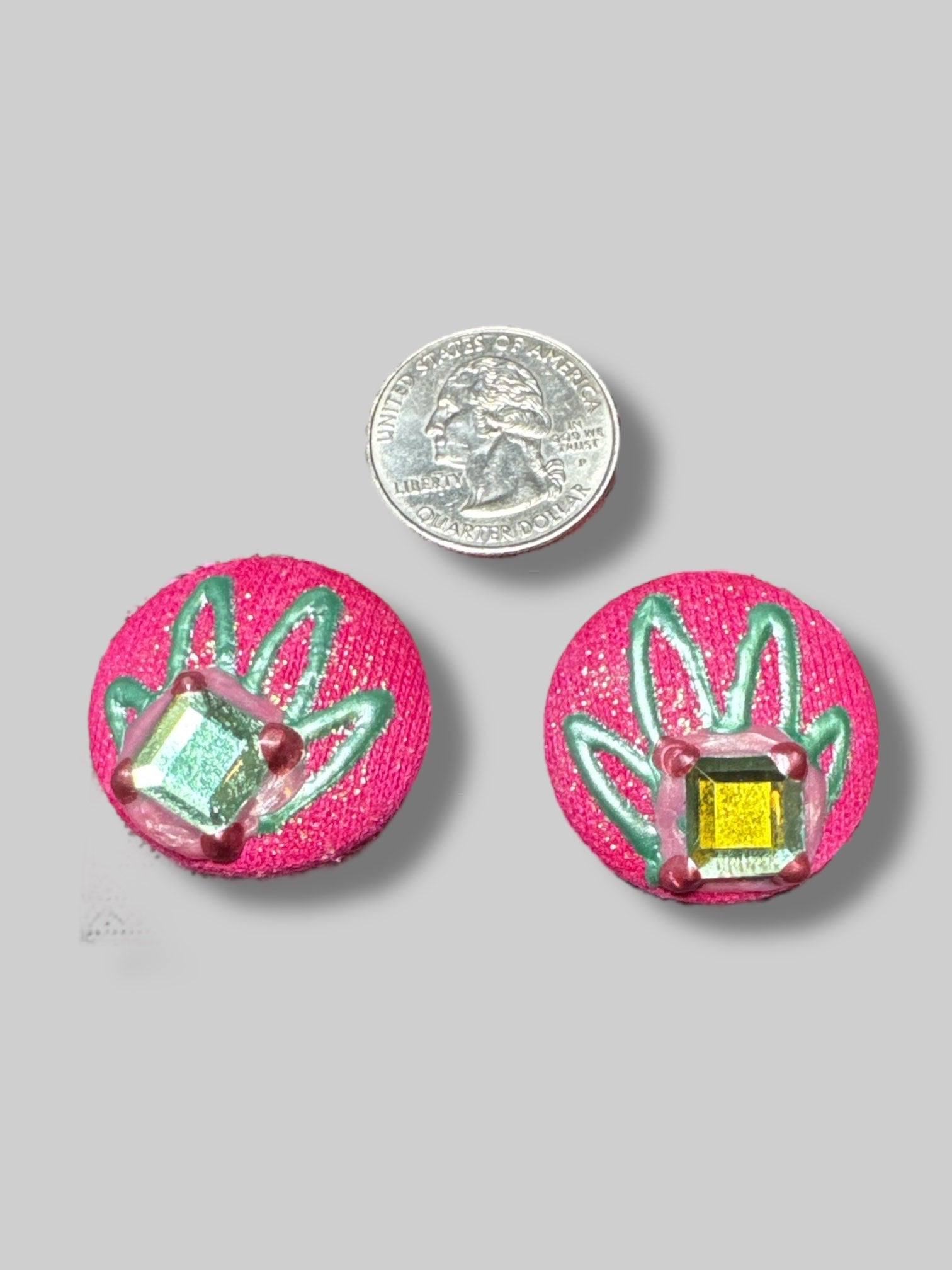 Pink glittery earrings with a rhinestone  lightweight