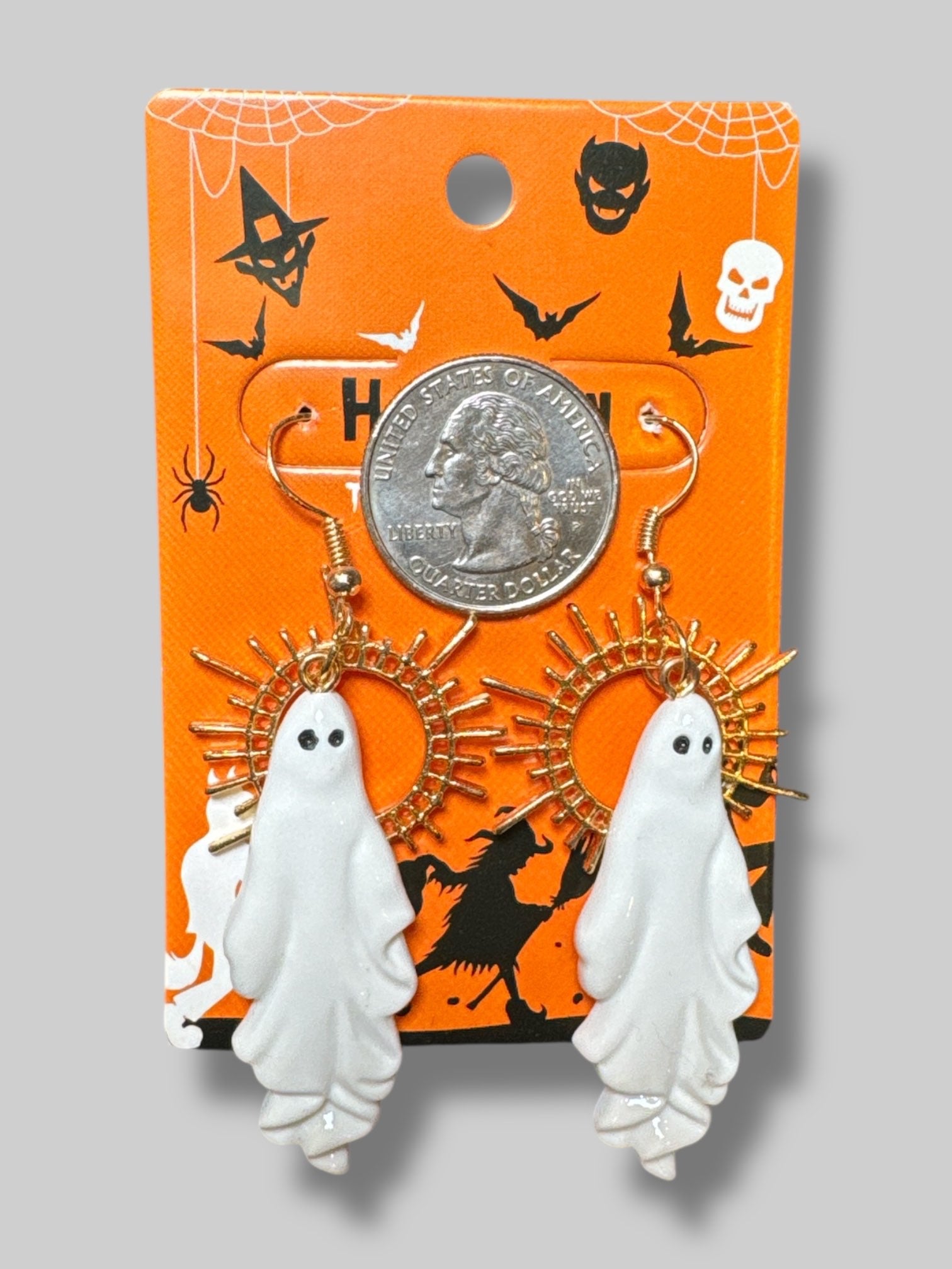 Ghost earrings with gold halo