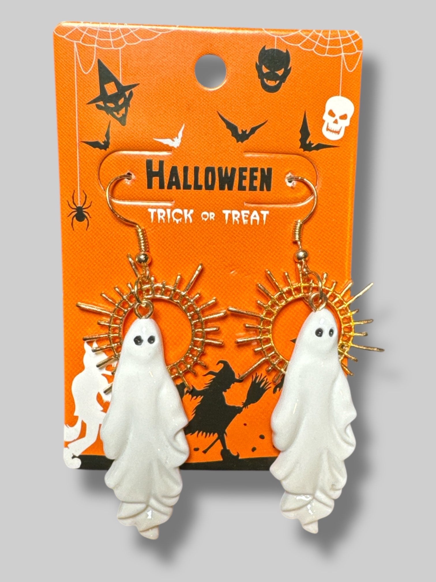 Ghost earrings with gold halo