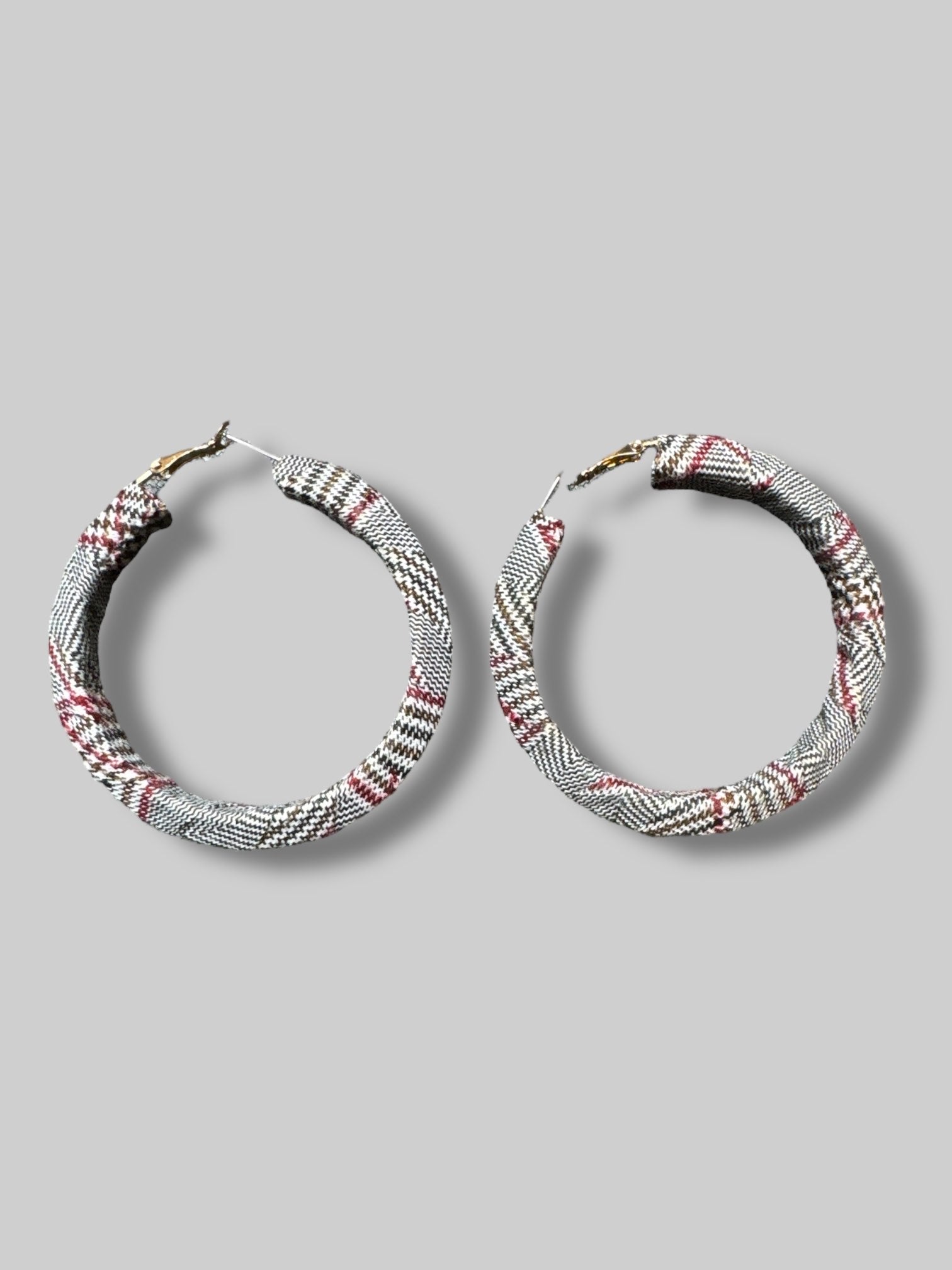 Black, red and gray plaid hoop earrings