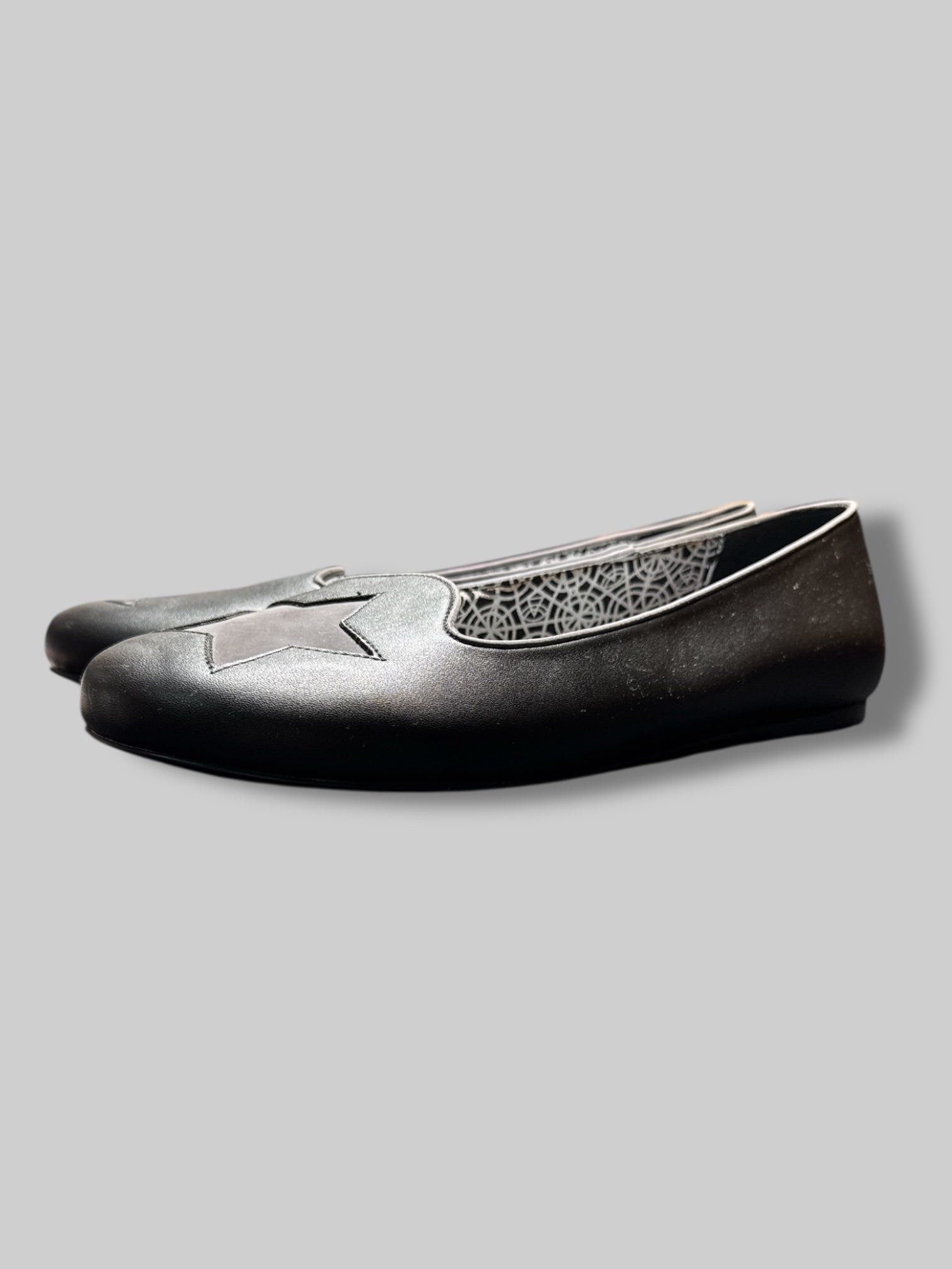Size 11 Strangecvlt black holographic moon and star flats