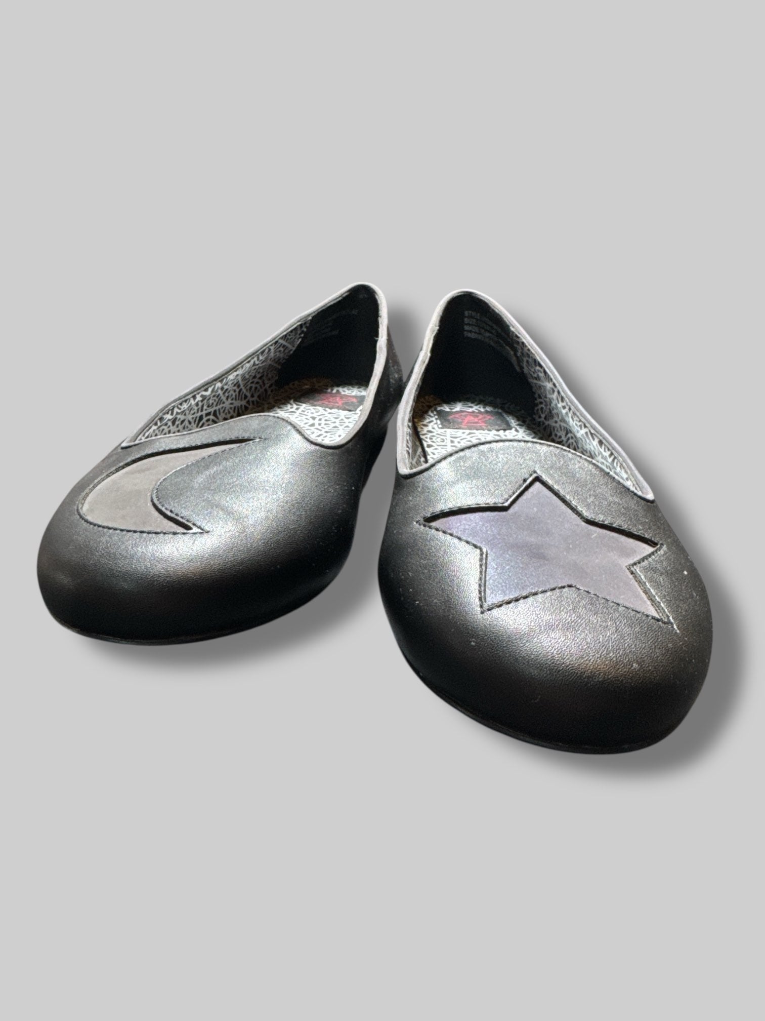 Size 11 Strangecvlt black holographic moon and star flats