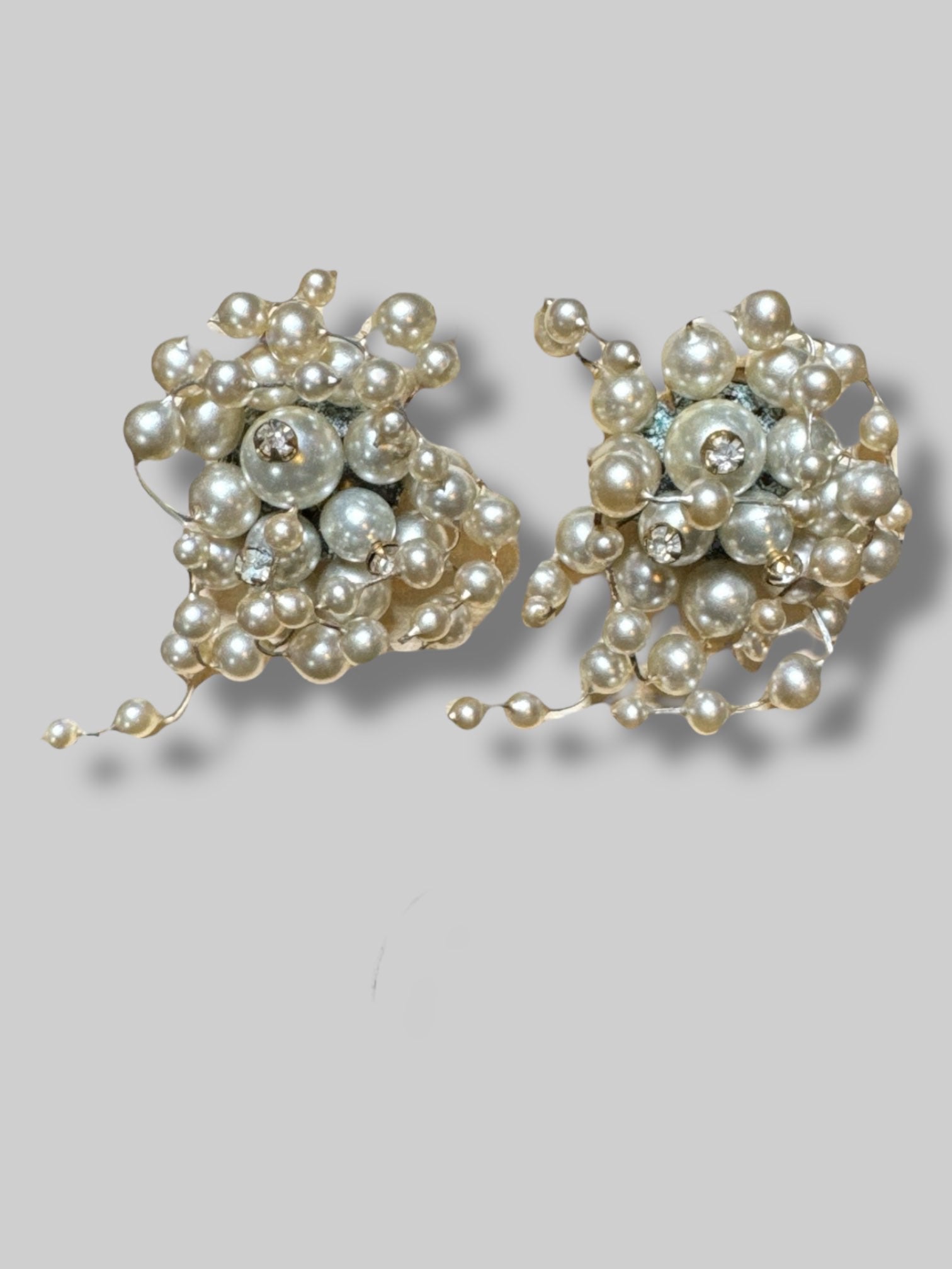 Vintage white and silver beaded clip on earrings