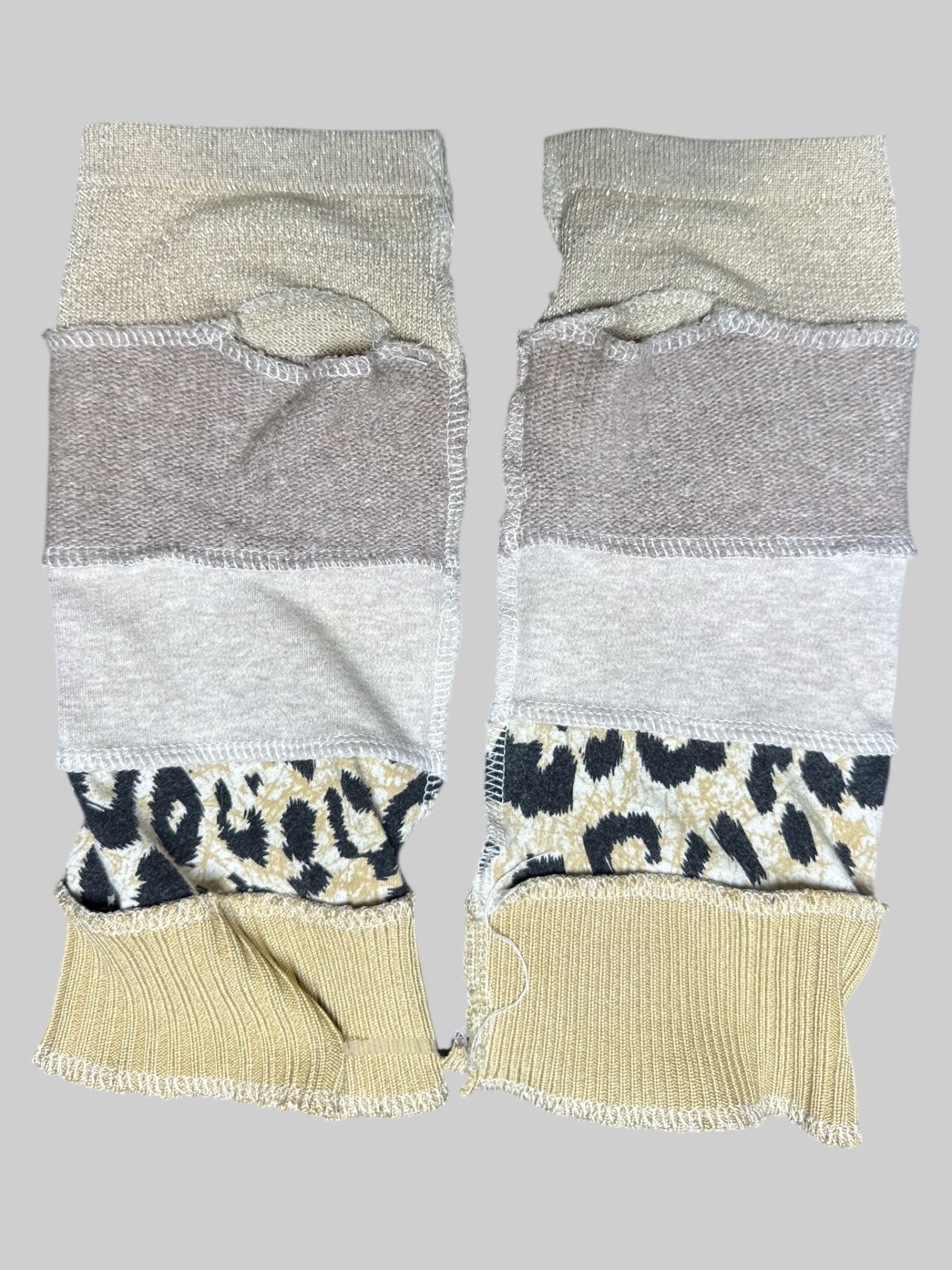 Brown and animal print hand and arm warmers